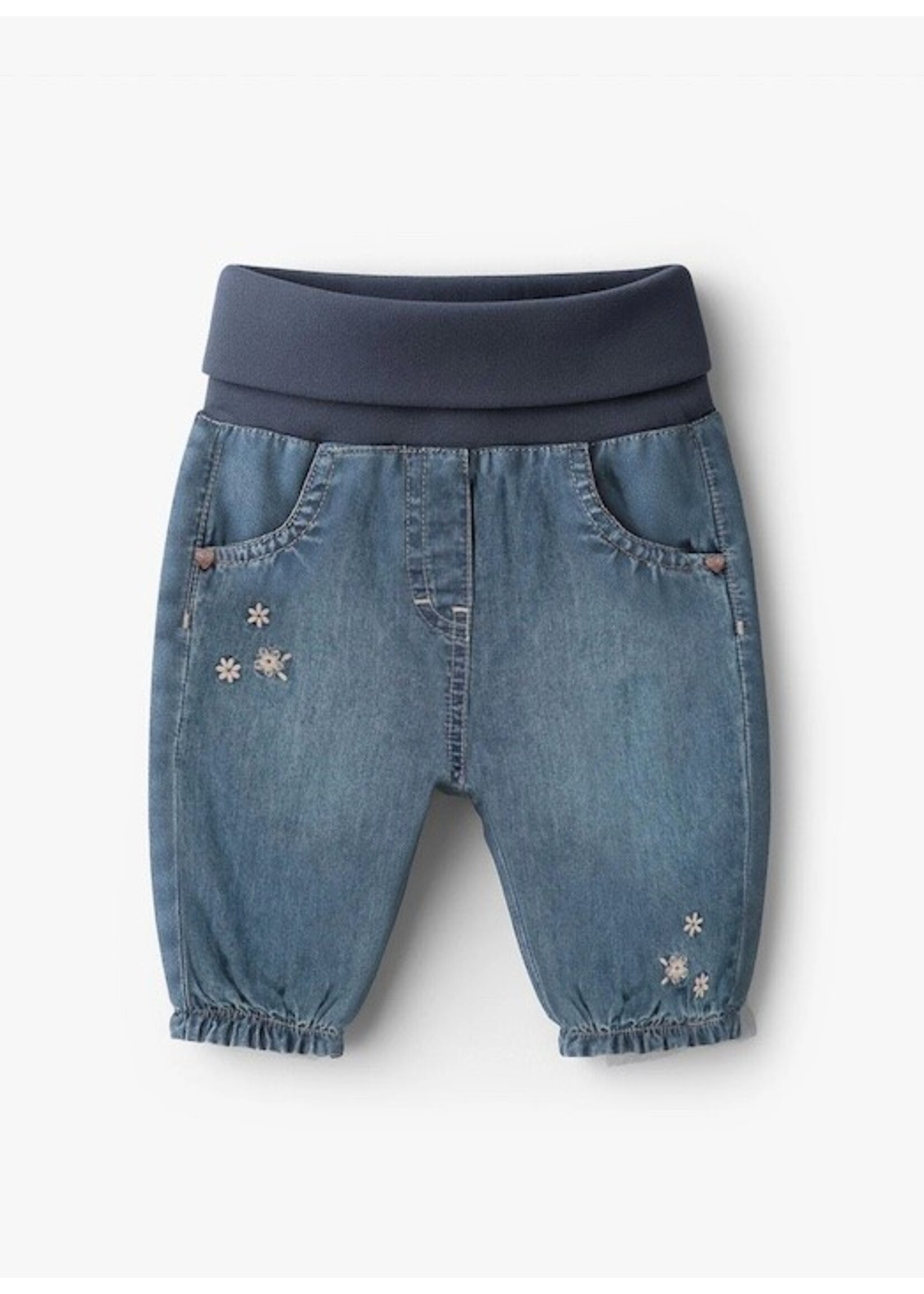 Souris Mini Souris Mini, Evolutive Floral Embroidered Light Denim Pant || Blue