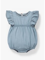 Souris Mini Souris Mini,  Eyelet Embroidered Denim Romper || Light Blue