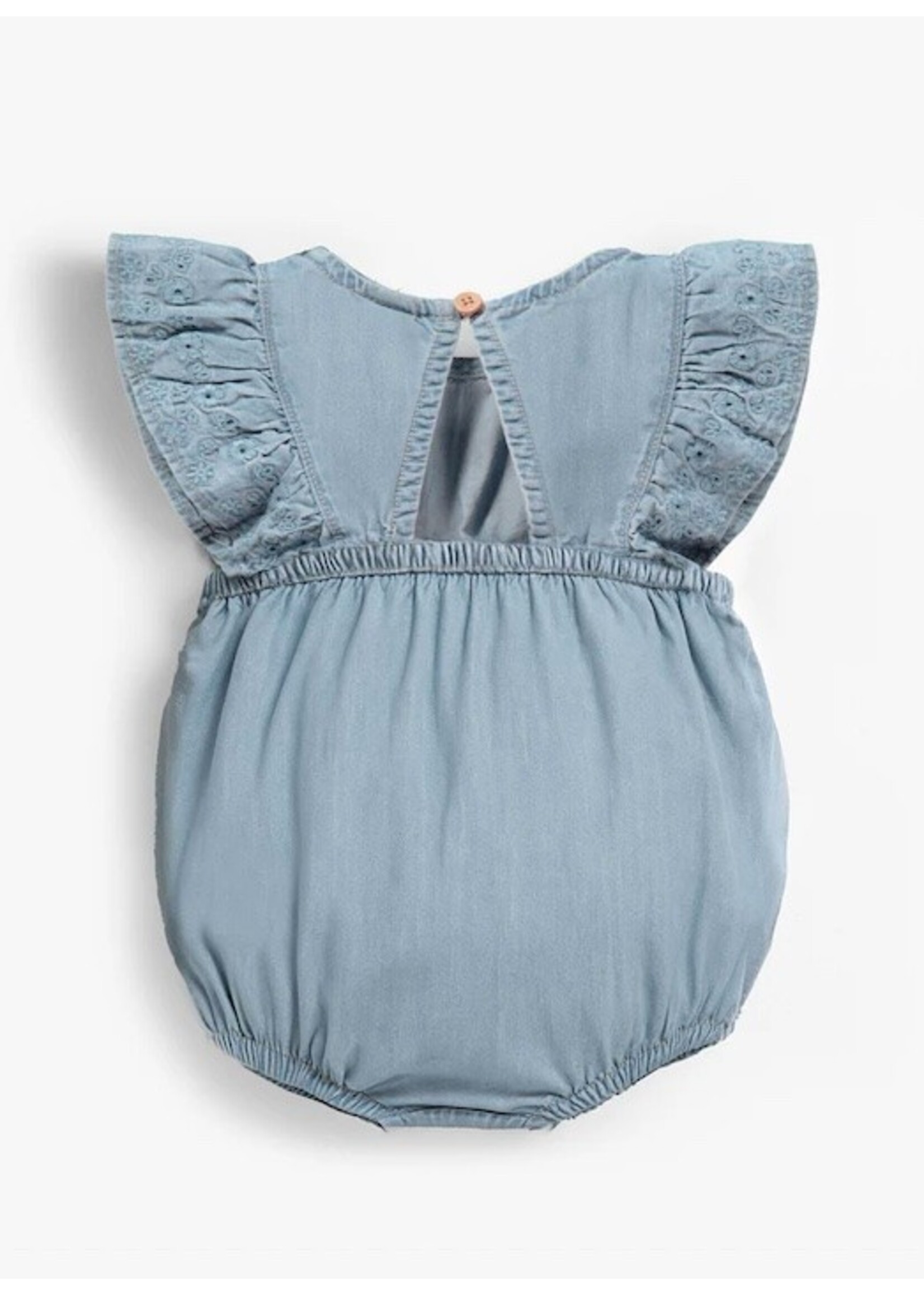 Souris Mini Souris Mini,  Eyelet Embroidered Denim Romper || Light Blue