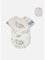 Deux Par Deux Deux Par Duex, Turtle Print Evolutive Organic Cotton Onesie || Grey Mix