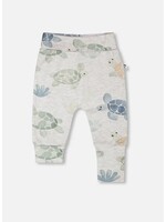 Deux Par Deux Deux Par Duex, Turtle Print Organic Cotton Jersey Evolutive Pants || Grey Mix