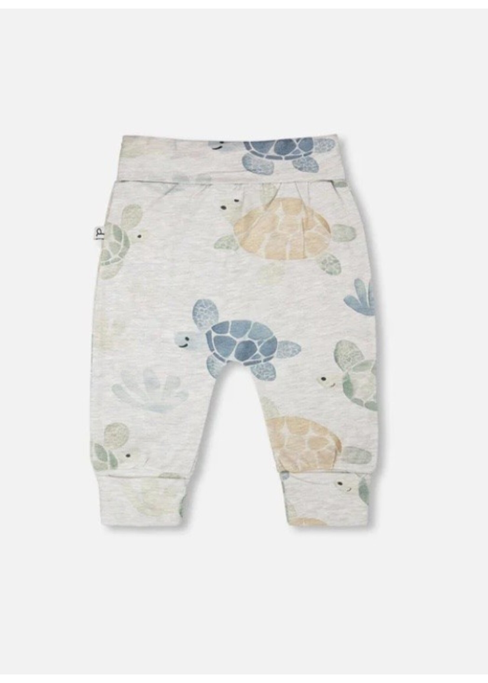 Deux Par Deux Deux Par Duex, Turtle Print Organic Cotton Jersey Evolutive Pants || Grey Mix