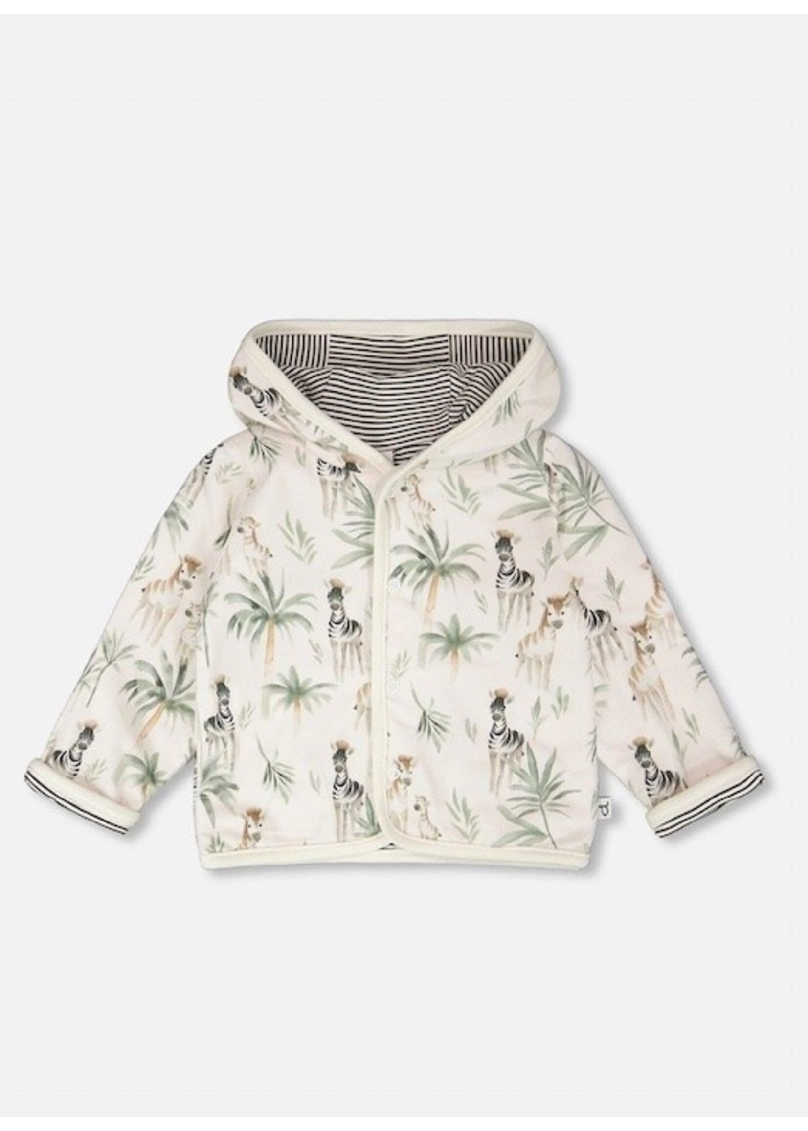 Deux Par Deux Deux Par Duex, Zebra Print Organic Cotton Reversible Hooded Jacket || Beige