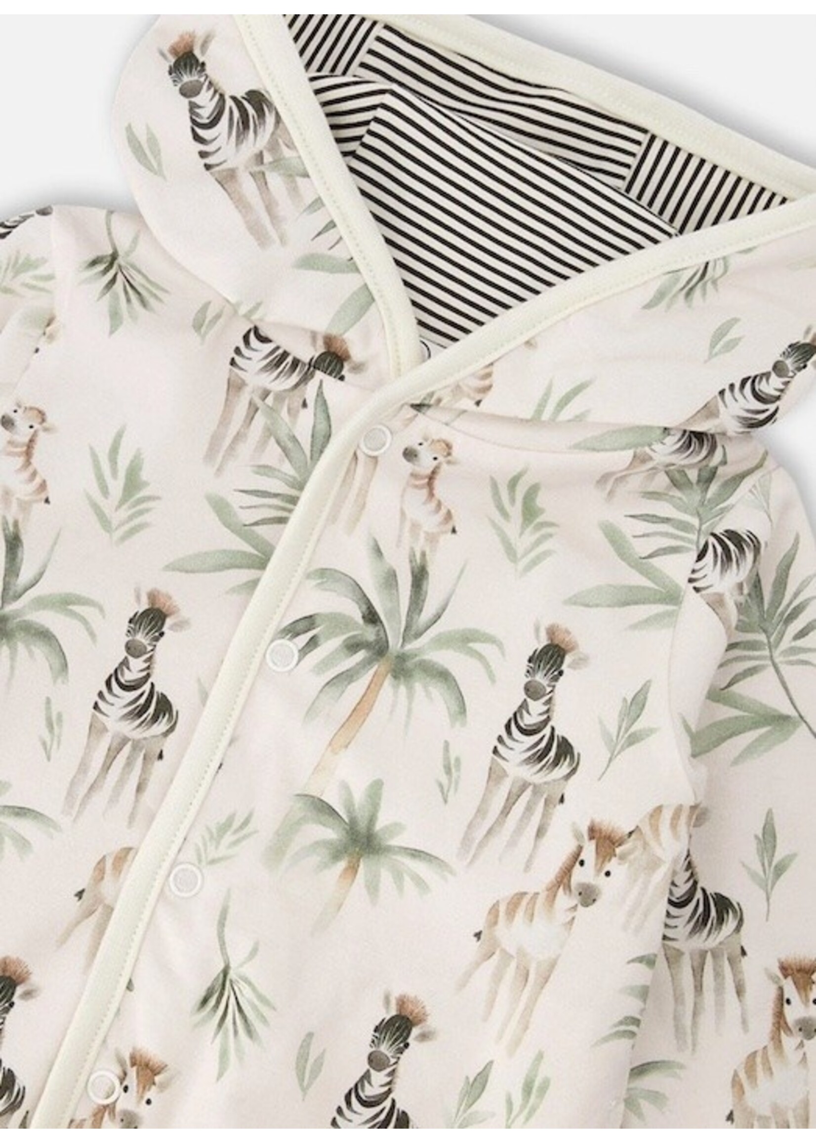 Deux Par Deux Deux Par Duex, Zebra Print Organic Cotton Reversible Hooded Jacket || Beige