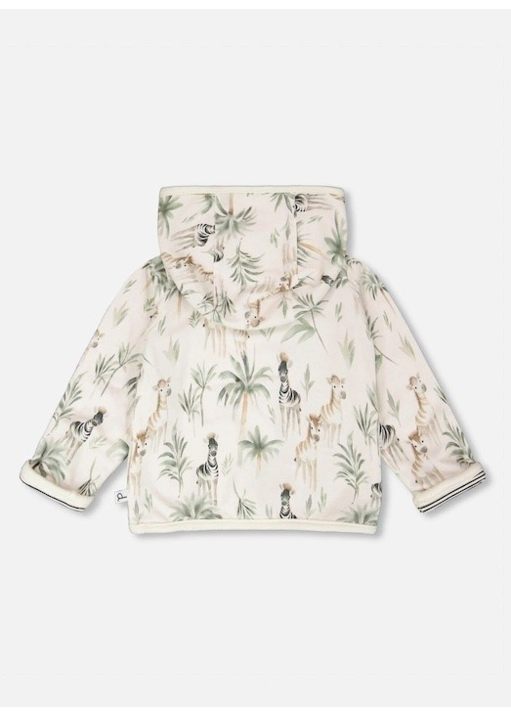 Deux Par Deux Deux Par Duex, Zebra Print Organic Cotton Reversible Hooded Jacket || Beige