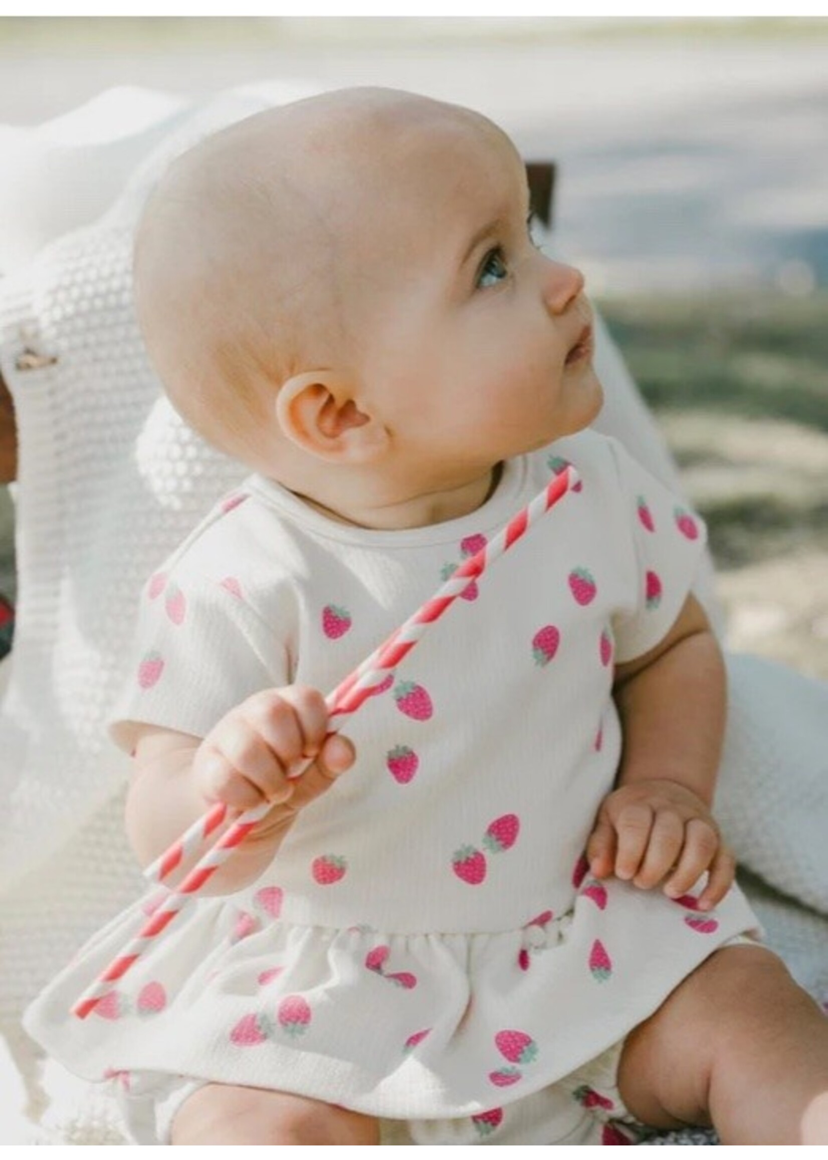 Deux Par Deux Deux Par Duex, Strawberry Print Cotton Rib Jersey Top And Short Set || White