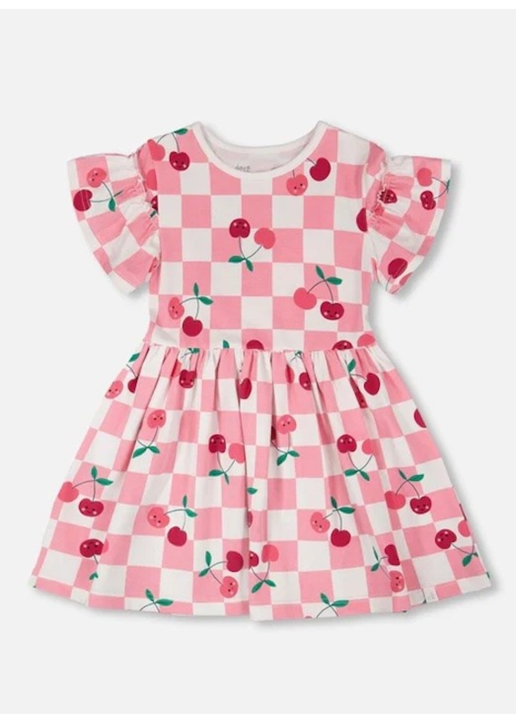 Deux Par Deux Deux Par Duex, Cherry Print  Organic Cotton Dress || Pink