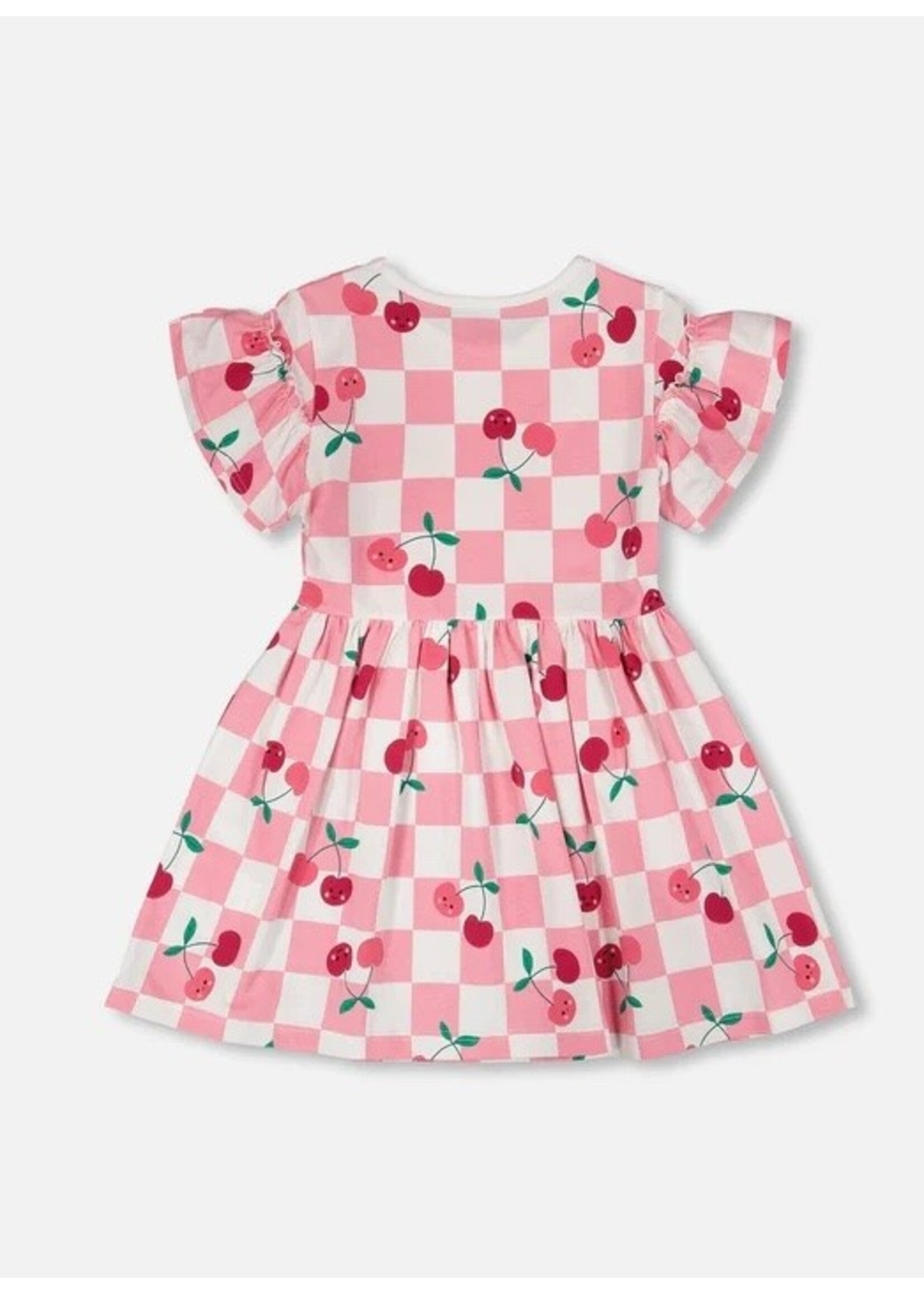 Deux Par Deux Deux Par Duex, Cherry Print  Organic Cotton Dress || Pink