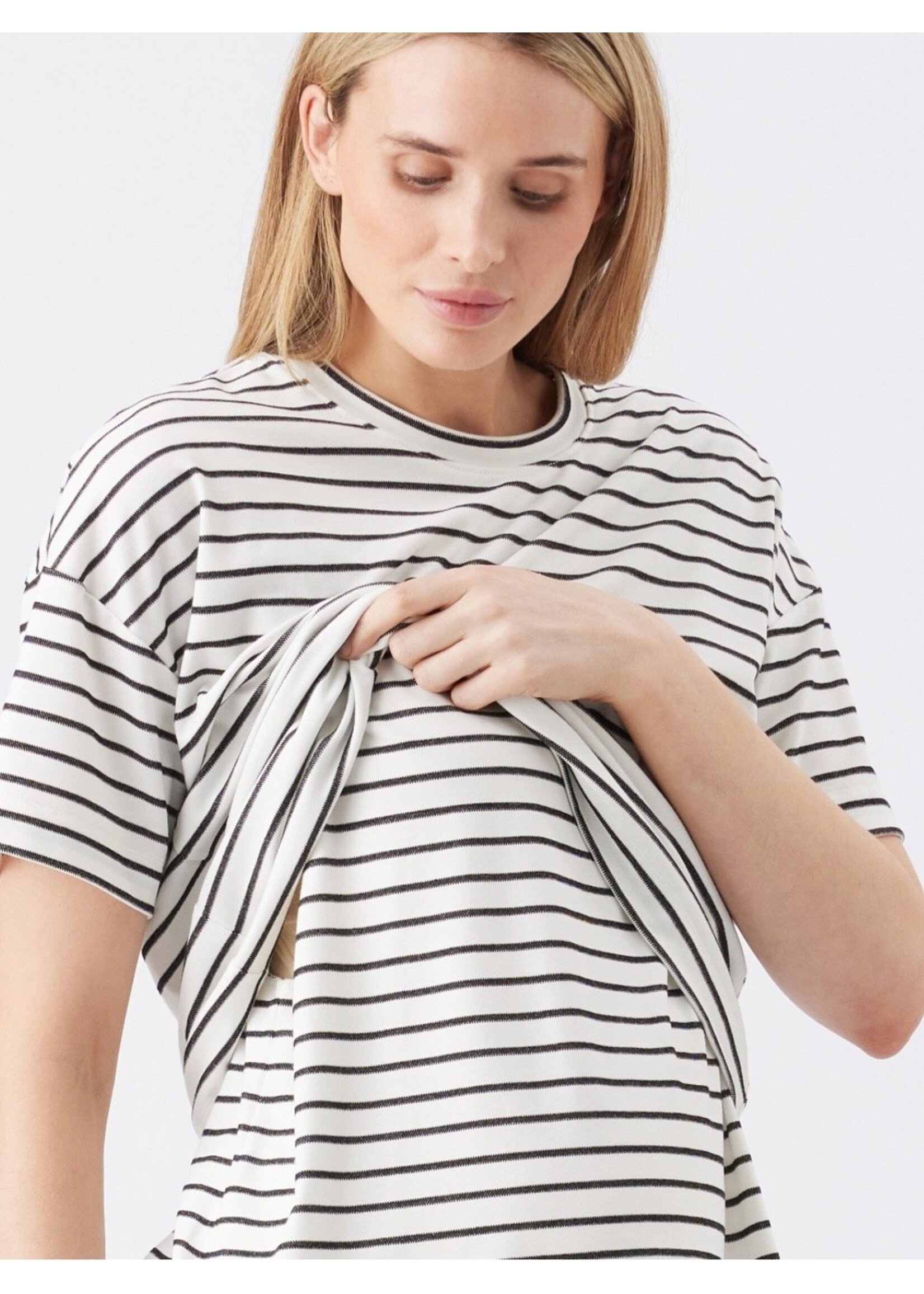 Ripe Maternity Ripe Maternity, Jada Stripe Nursing Tee || White  / Black