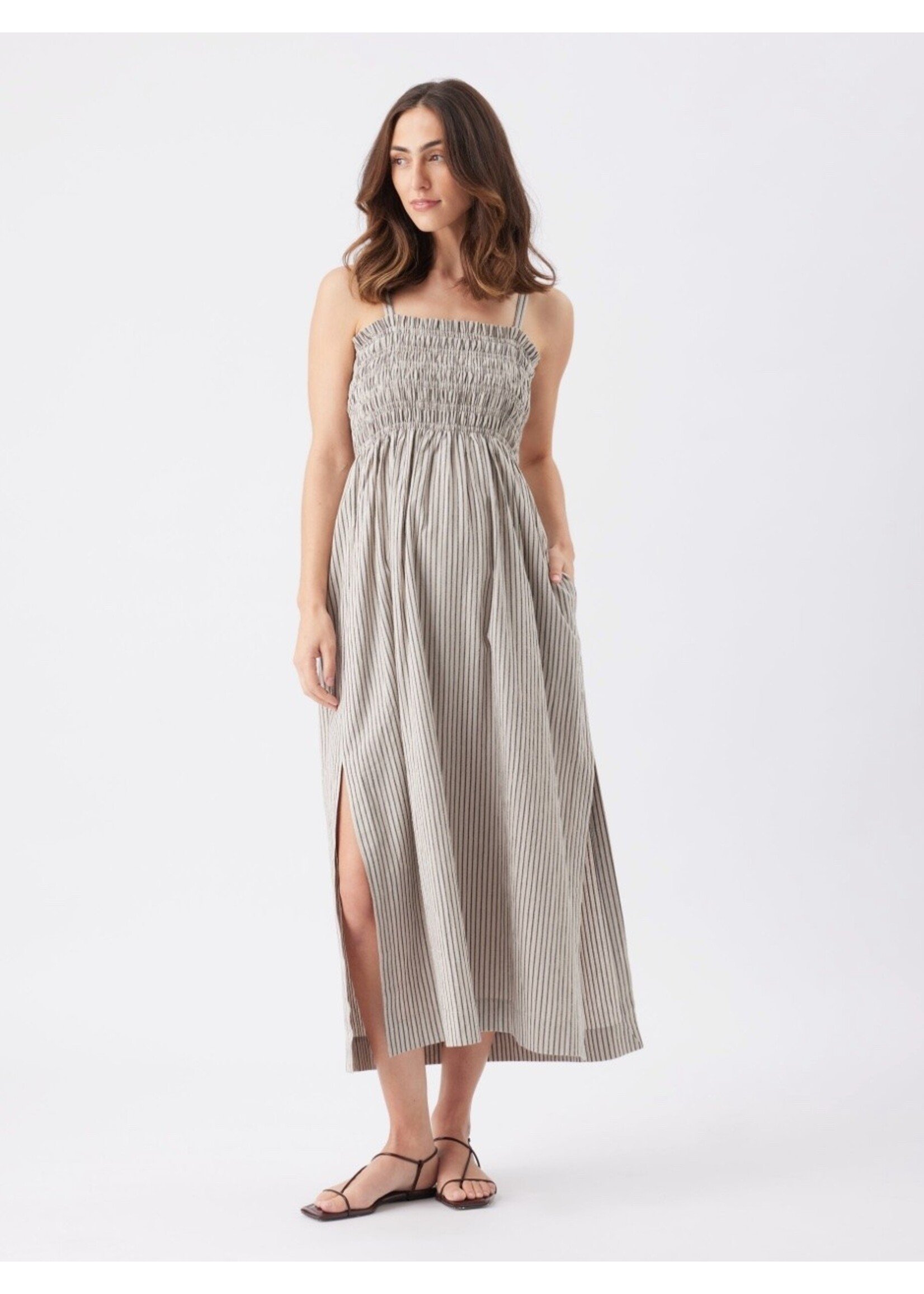 Ripe Maternity Ripe Maternity, Leo Stripe Shirred Dress || Natural / Black