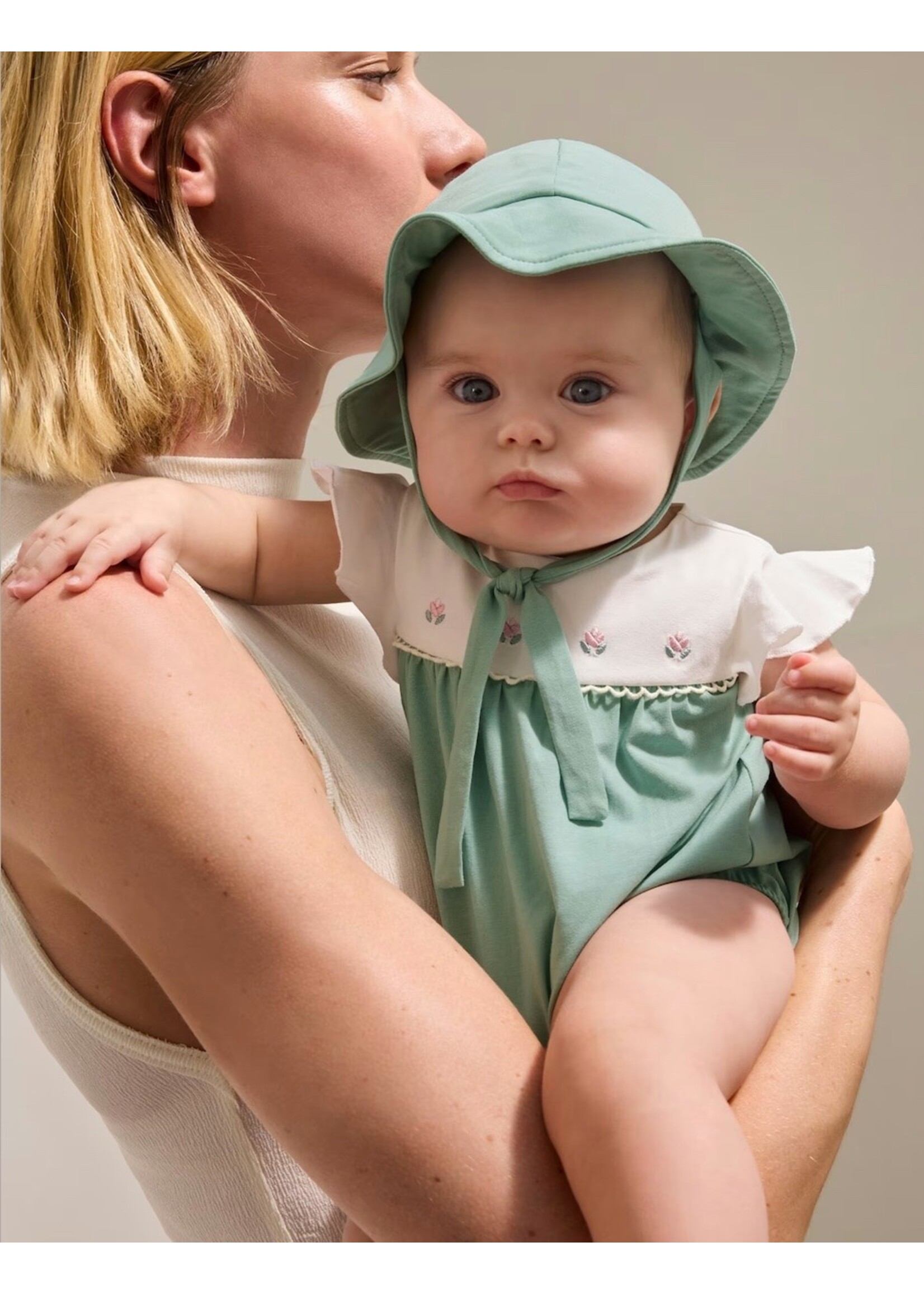 Mayoral Mayoral, Baby Girl Floral Romper with Hat || Aqua