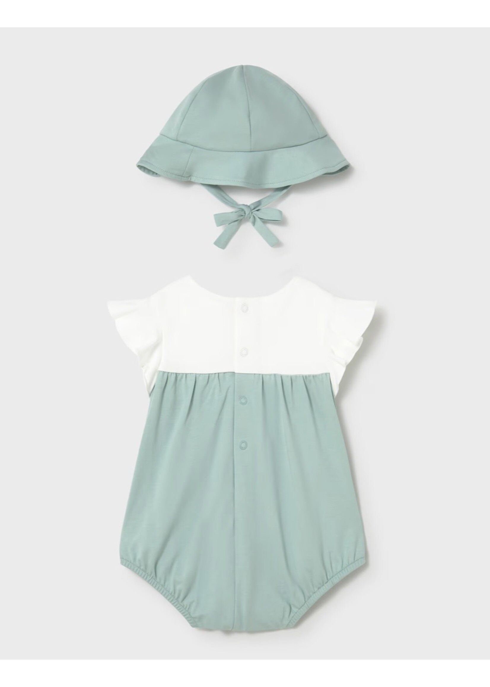 Mayoral Mayoral, Baby Girl Floral Romper with Hat || Aqua