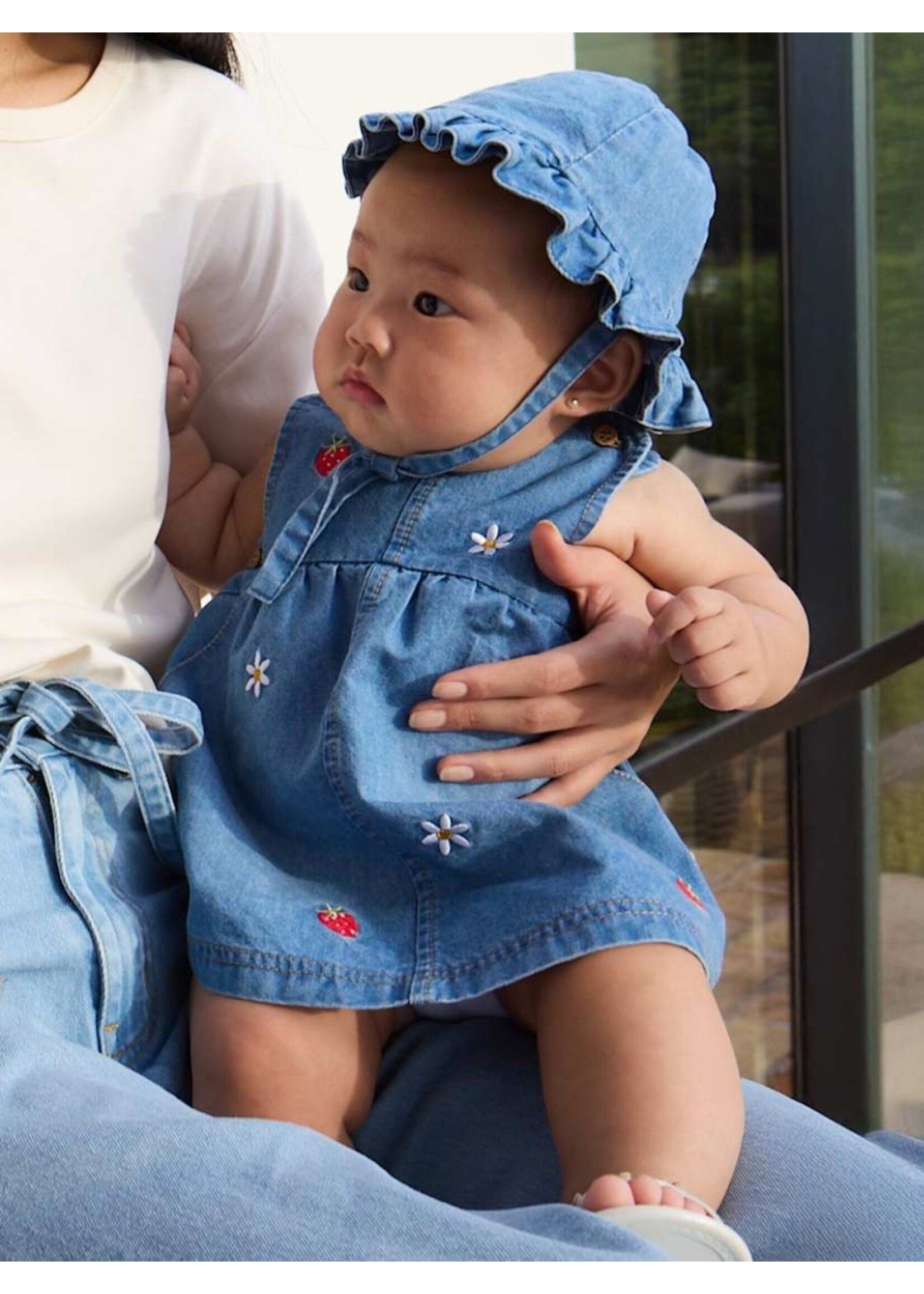 Mayoral Mayoral, Newborn Girl Dress with Hat Set || Denim