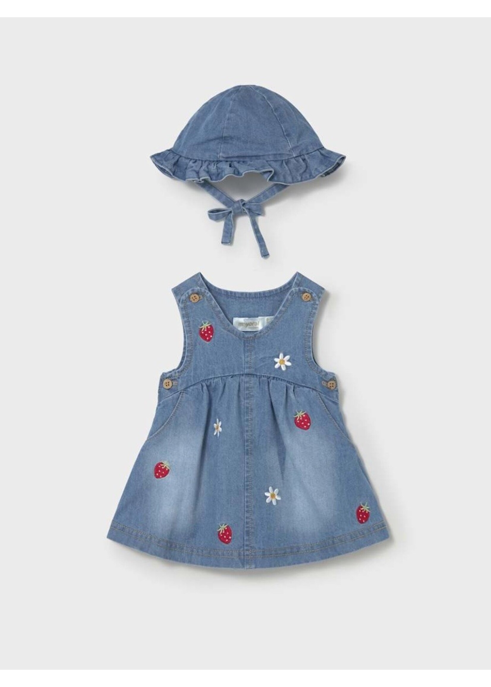 Mayoral Mayoral, Newborn Girl Dress with Hat Set || Denim