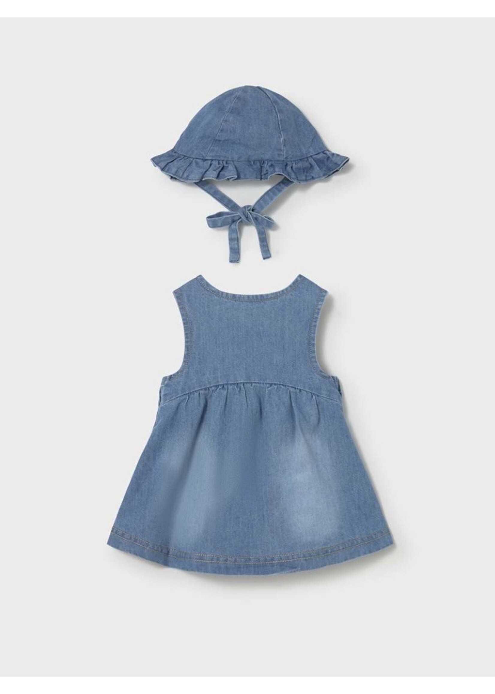 Mayoral Mayoral, Newborn Girl Dress with Hat Set || Denim