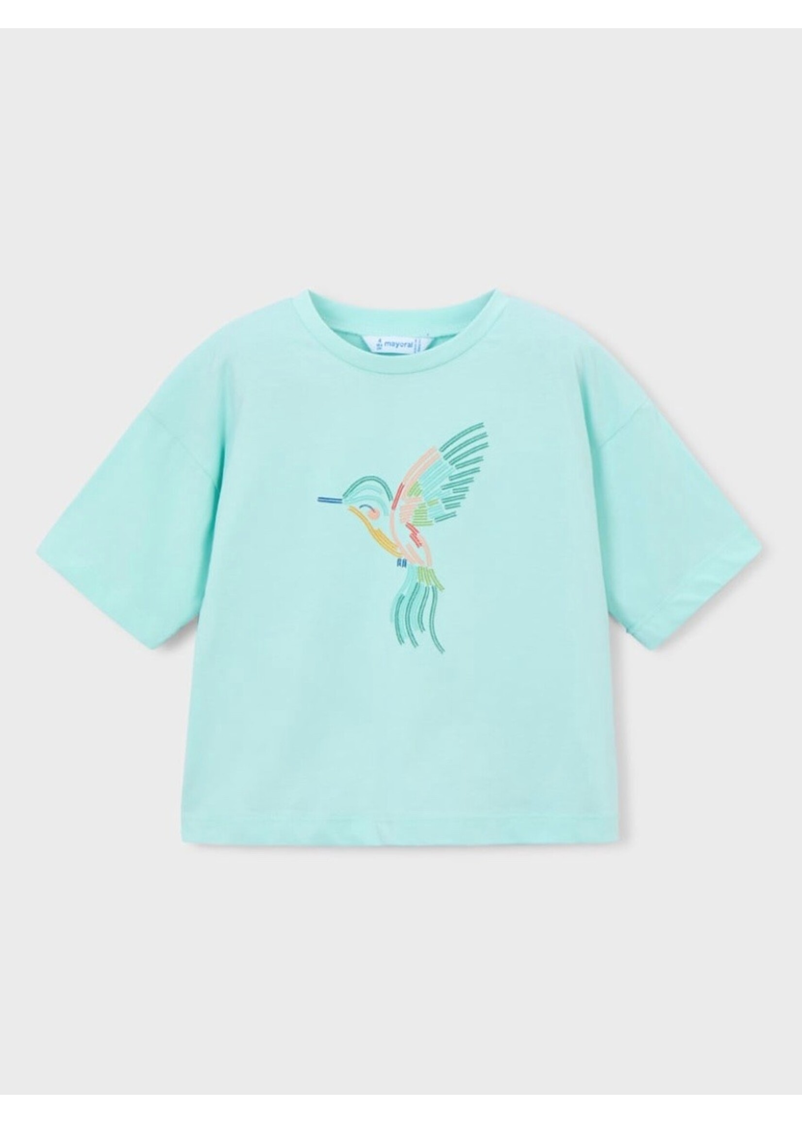 Mayoral Mayoral, Girl Bird Print Drop Shoulder T-shirt || Anise