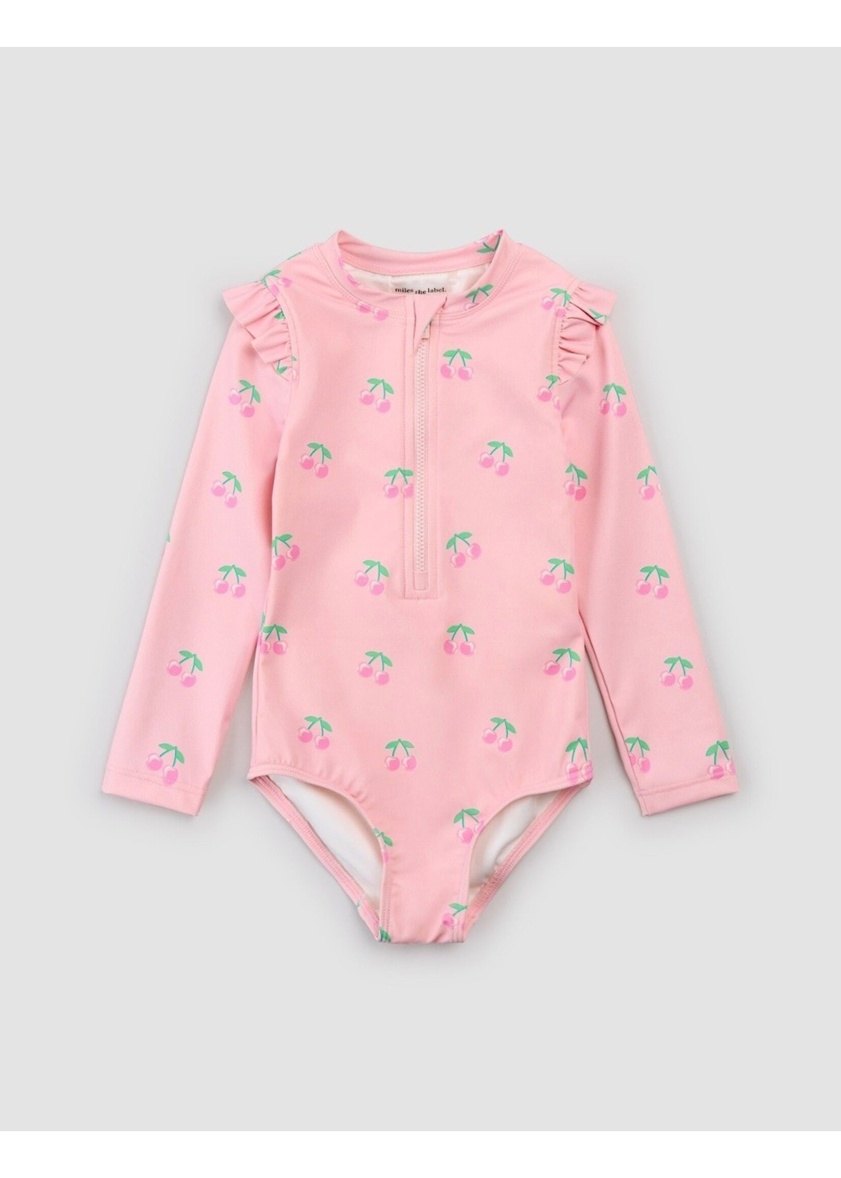 Miles the Label Miles the Label, Cherries Print Long-Sleeve Swimsuit || Light Pink