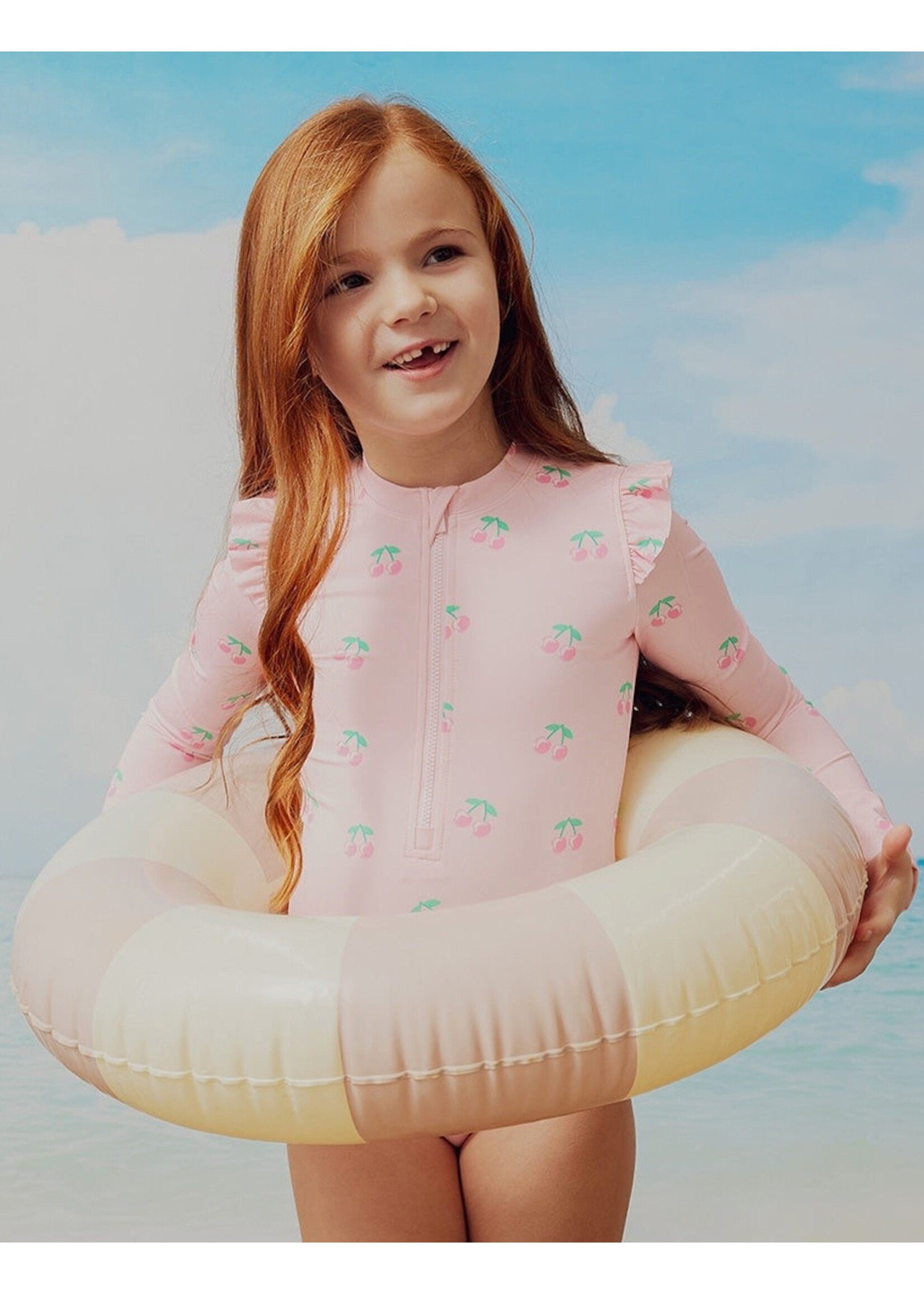 Miles the Label Miles the Label, Cherries Print Long-Sleeve Swimsuit || Light Pink