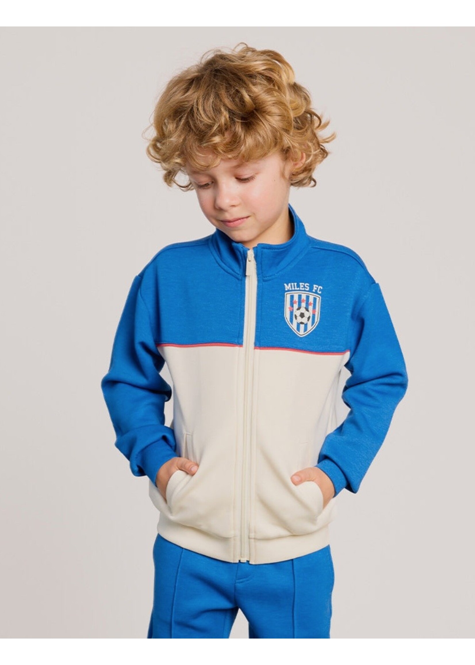 Miles the Label Miles the Label, Zip Up Mock Neck Sweatshirt || Royal Blue / Ivory