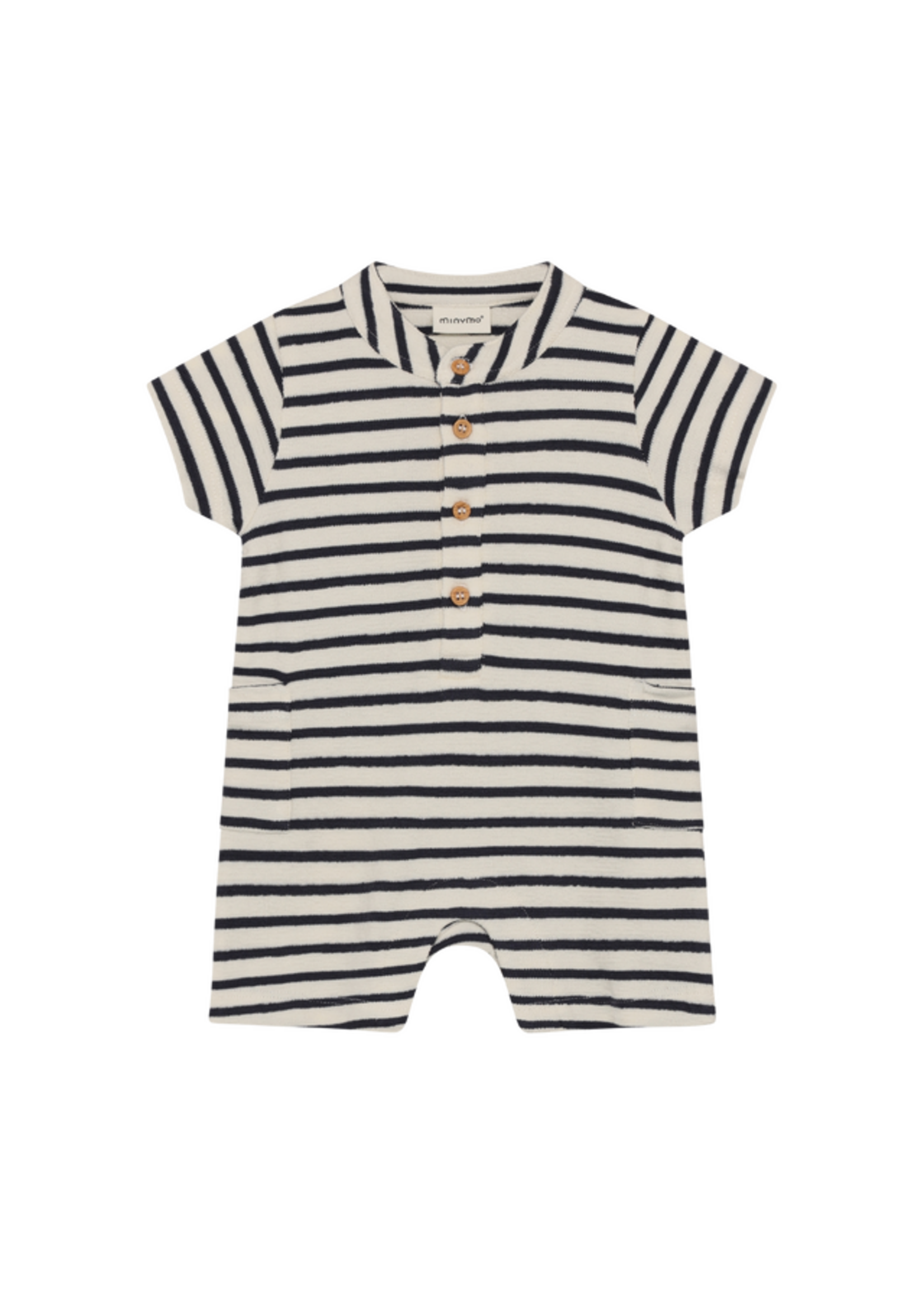 Minymo Minymo, Stripe Short Sleeve Romper || Vanilla Ice  / Black