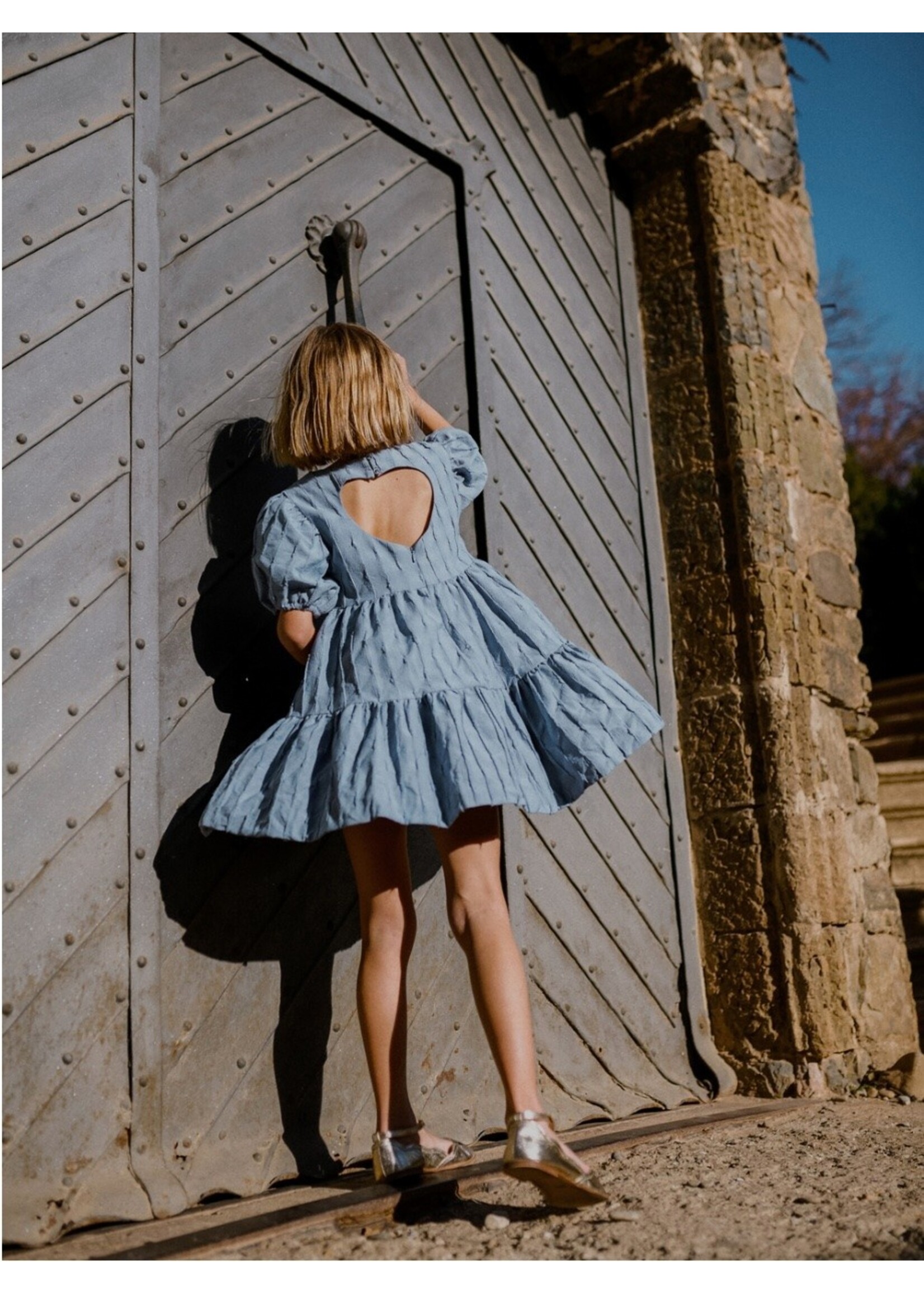 Tea Collection Tea Collection, Pleated Heartback Dress || Seal Grey