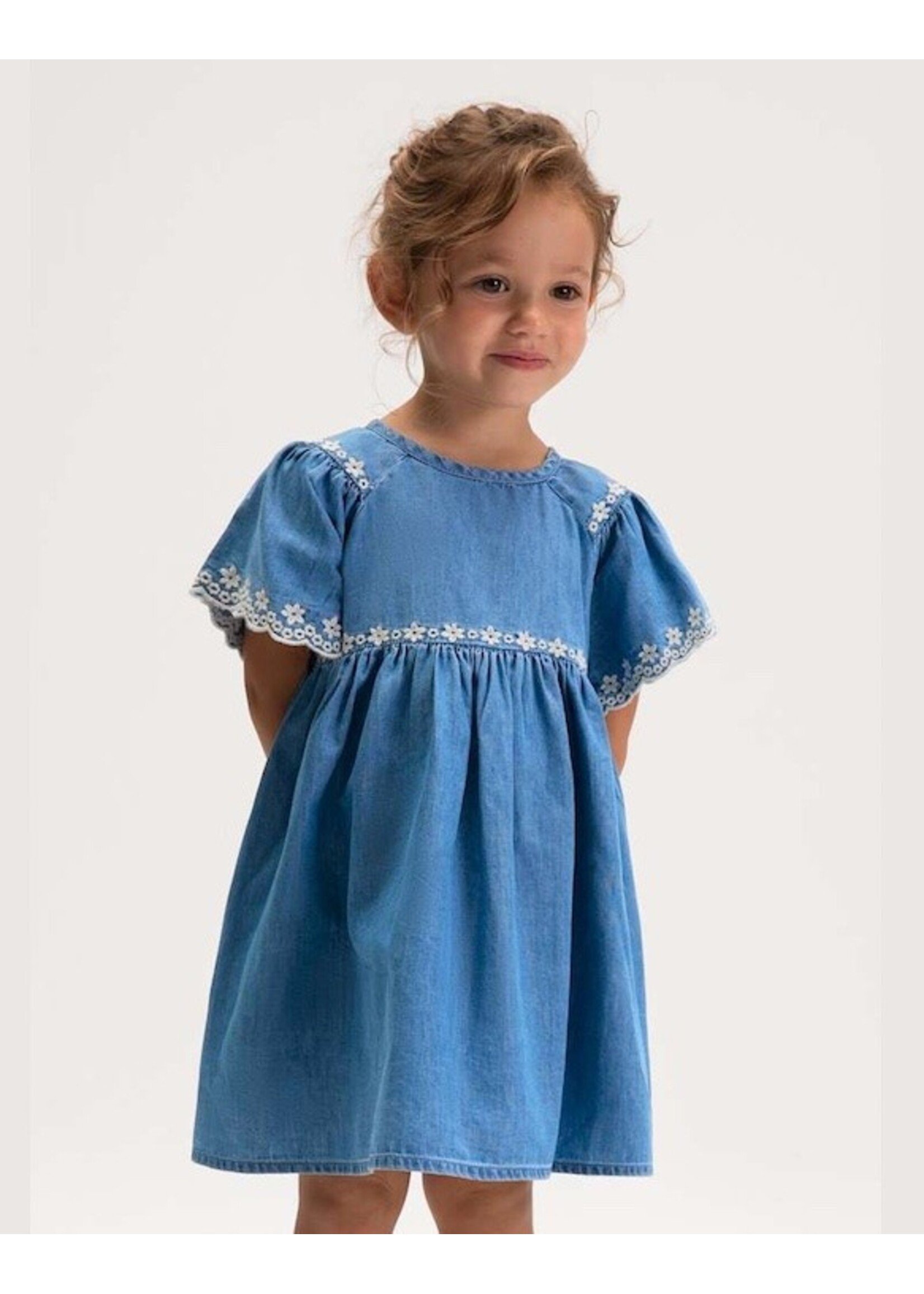 Mayoral Mayoral, Girl Embroidered Denim Dress || Medium Blue