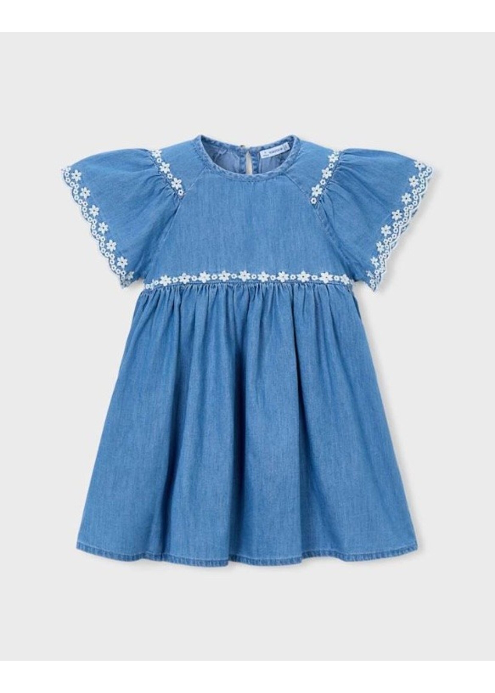 Mayoral Mayoral, Girl Embroidered Denim Dress || Medium Blue