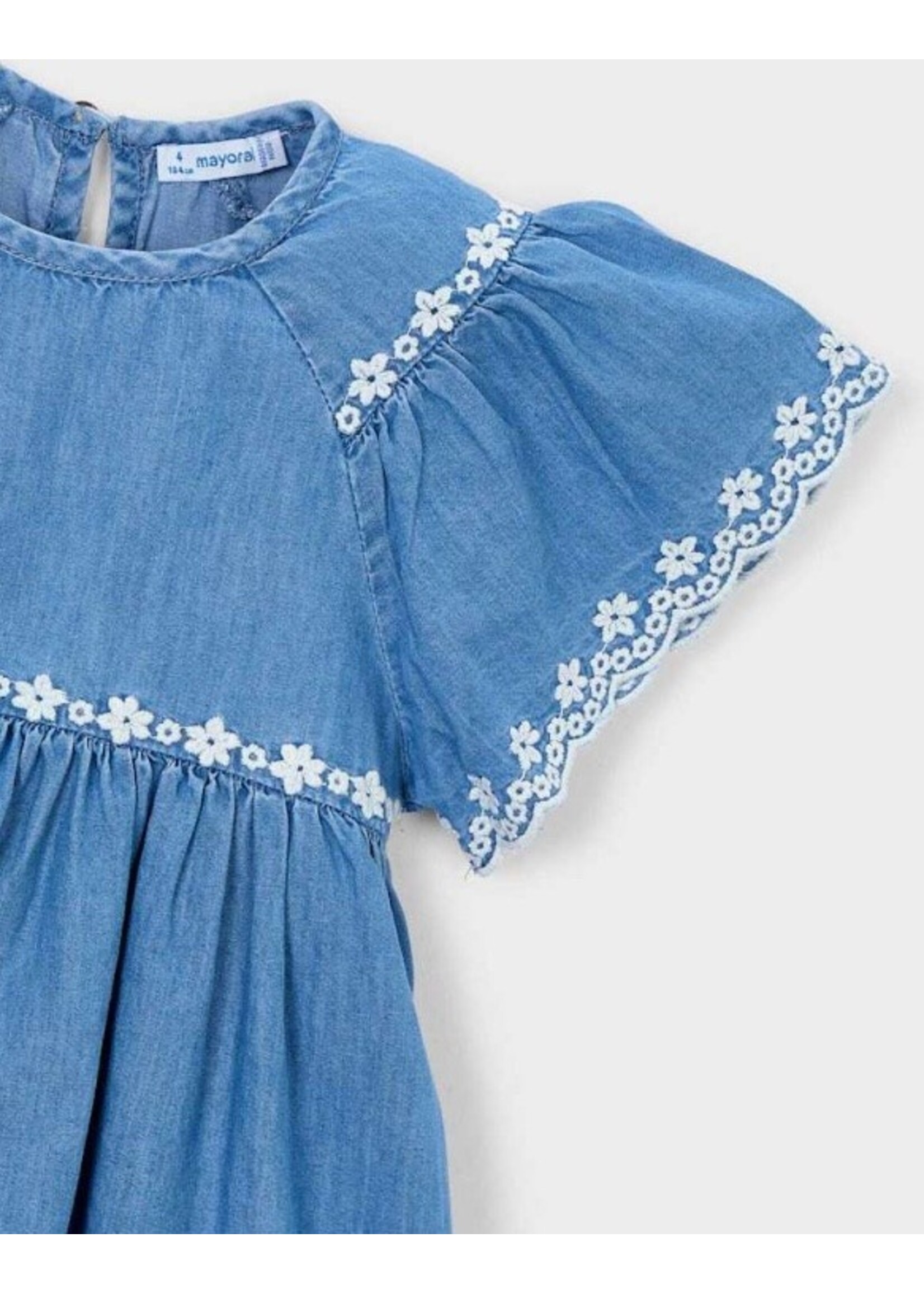 Mayoral Mayoral, Girl Embroidered Denim Dress || Medium Blue