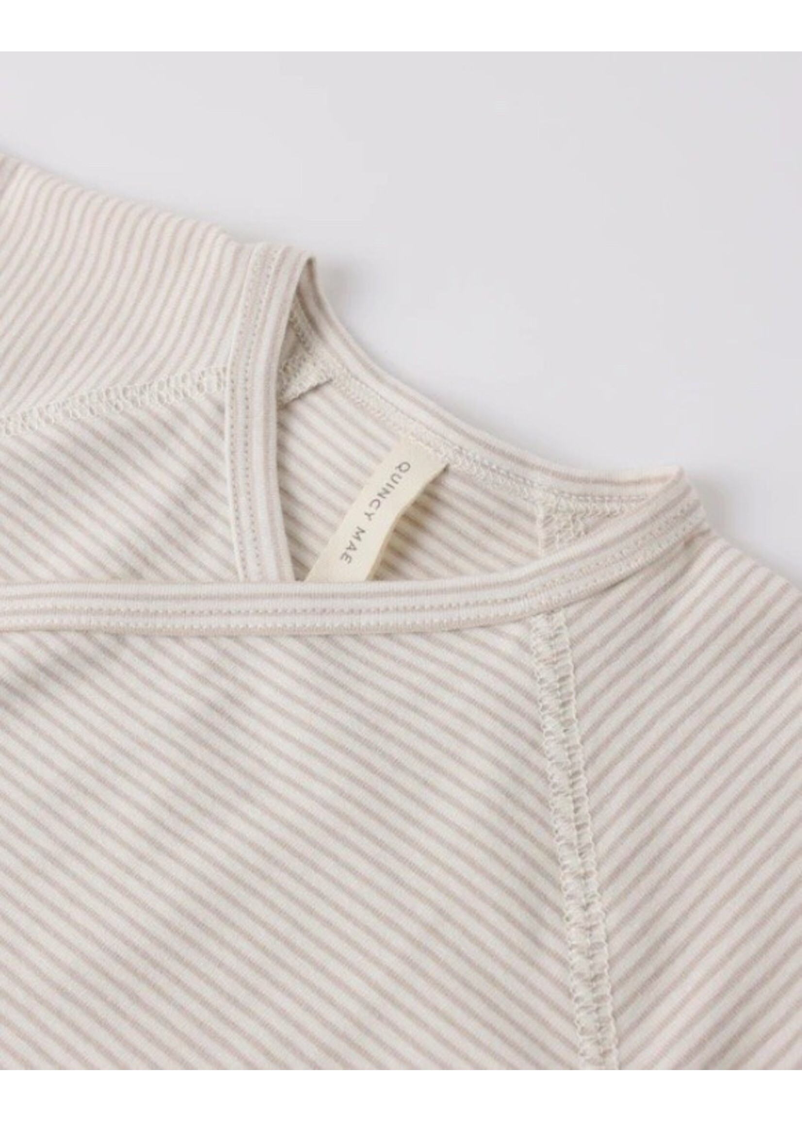 Quincy Mae Quincy Mae, Wrap Top + Footed Pant Set || Oat Micro Stripe