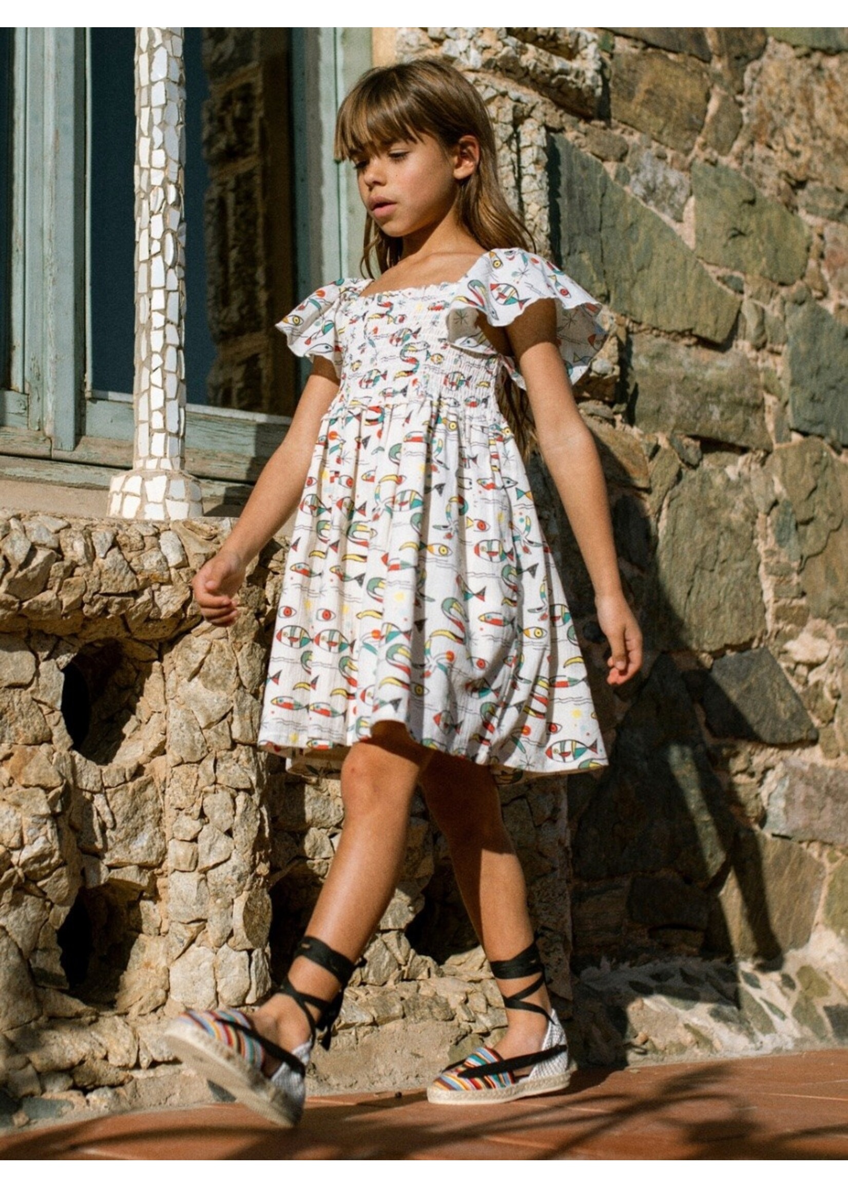 Tea Collection Tea Collection, Flutter Sleeve Smocked Dress || Mar de Miro