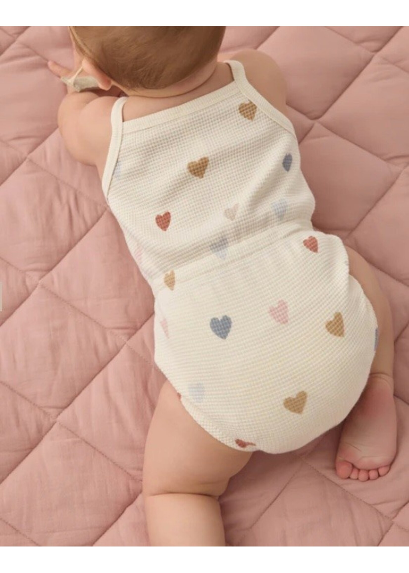 Quincy Mae Quincy Mae, Waffle Cinch Romper || Confetti Hearts