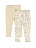 Dirkje Dirkje, Girls' Ribbed Leggings 2 Pack || Off-White , Leopard Print