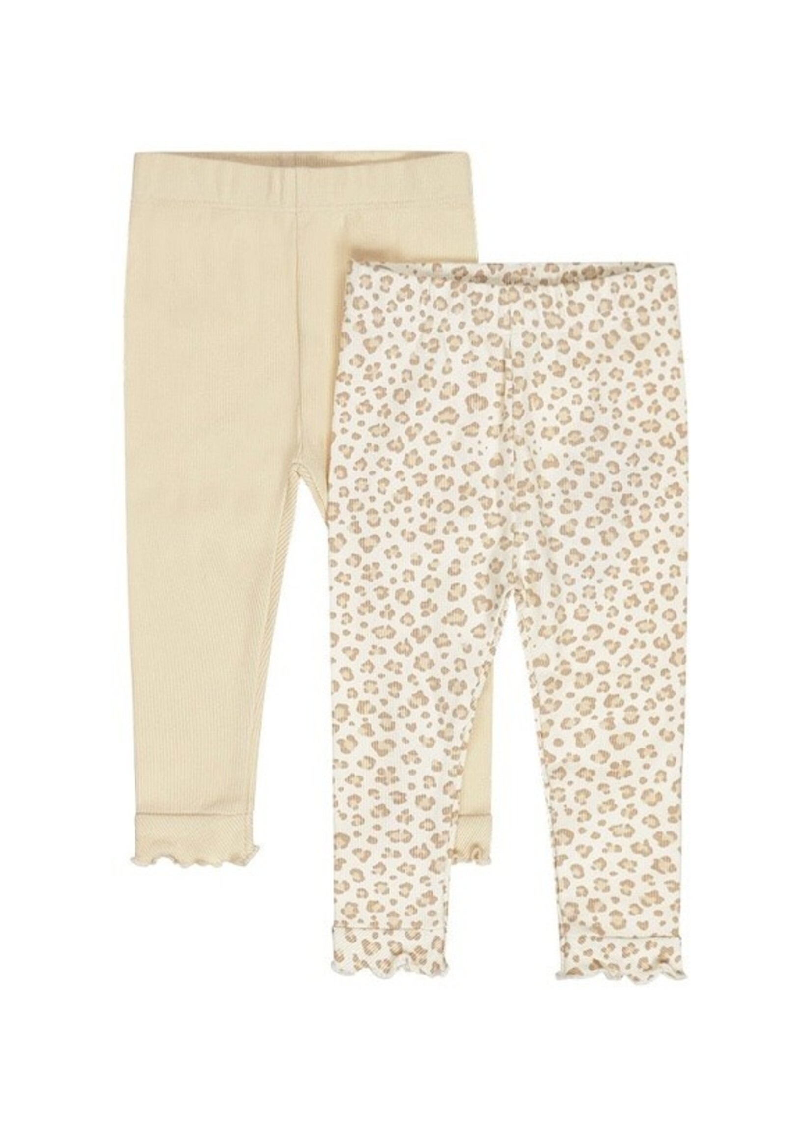 Dirkje Dirkje, Girls' Ribbed Leggings 2 Pack || Off-White , Leopard Print