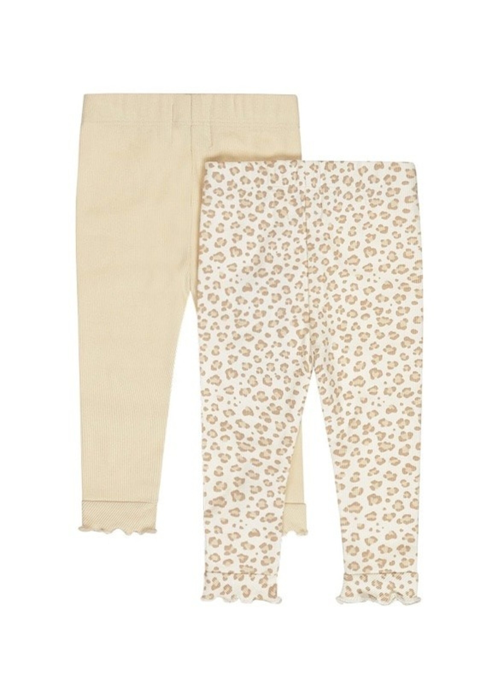 Dirkje Dirkje, Girls' Ribbed Leggings 2 Pack || Off-White , Leopard Print