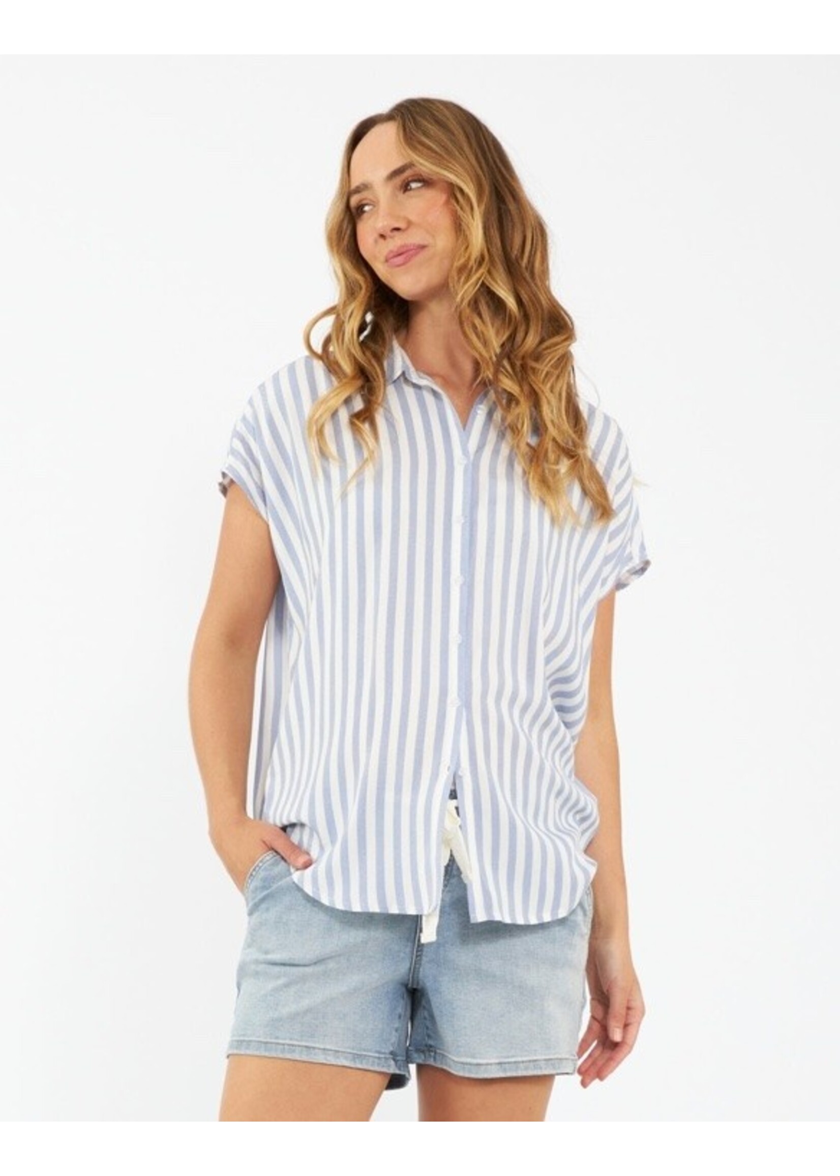 Ripe Maternity Ripe Maternity, Quinn Relaxed Shirt || Blue & White Stripe