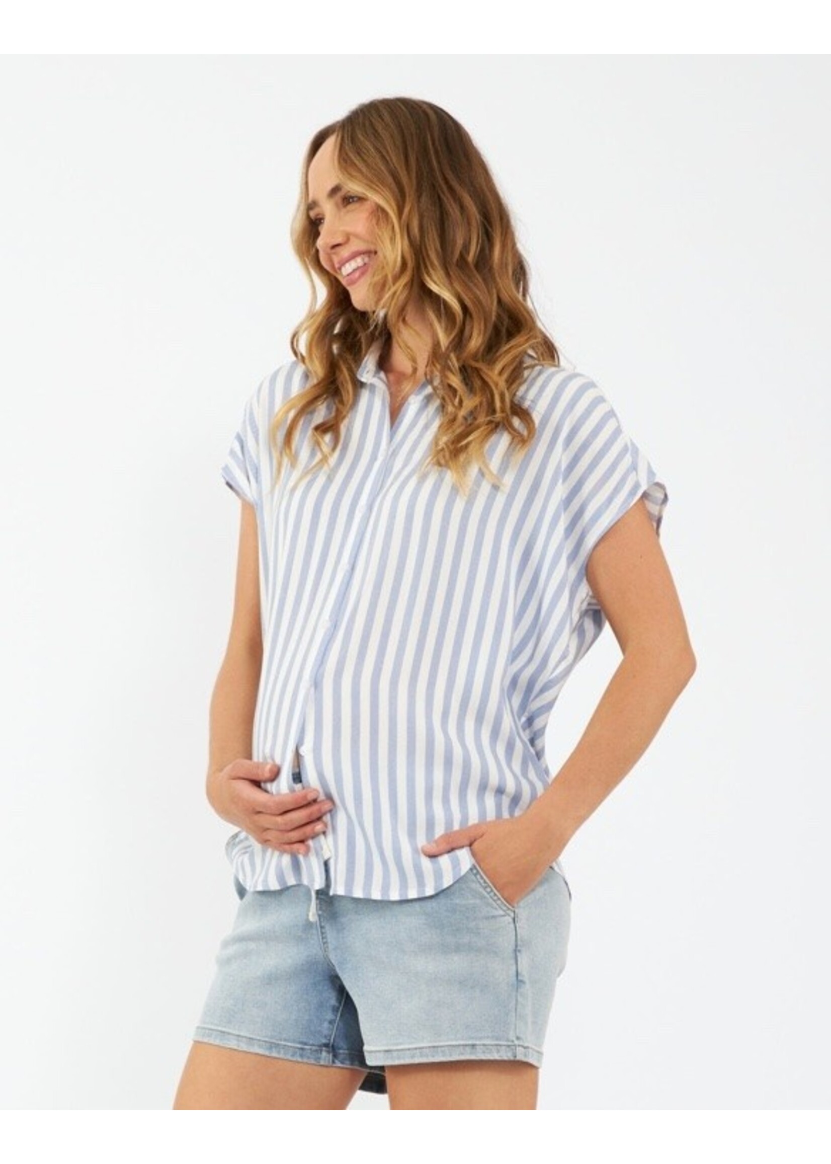 Ripe Maternity Ripe Maternity, Quinn Relaxed Shirt || Blue & White Stripe
