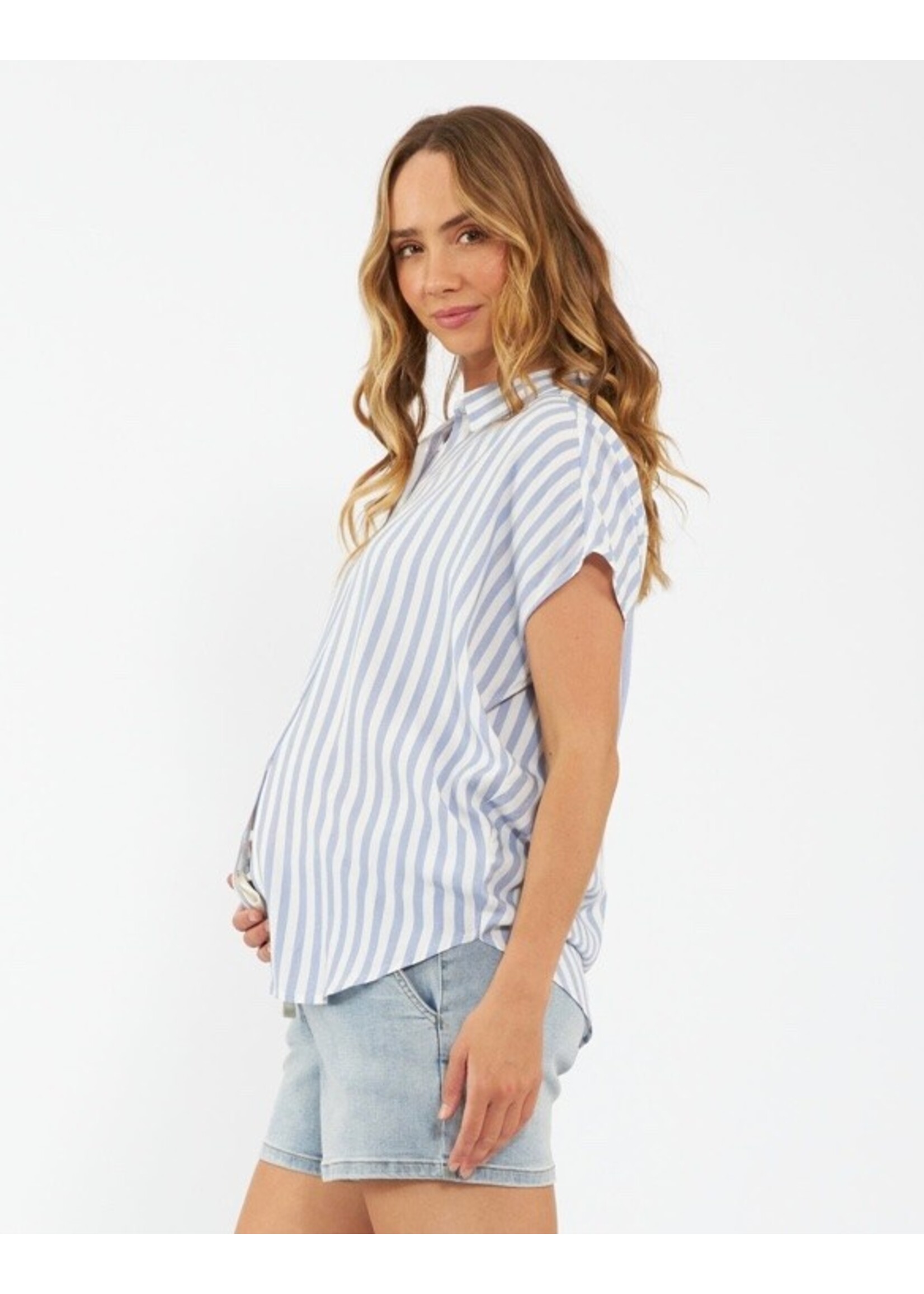 Ripe Maternity Ripe Maternity, Quinn Relaxed Shirt || Blue & White Stripe