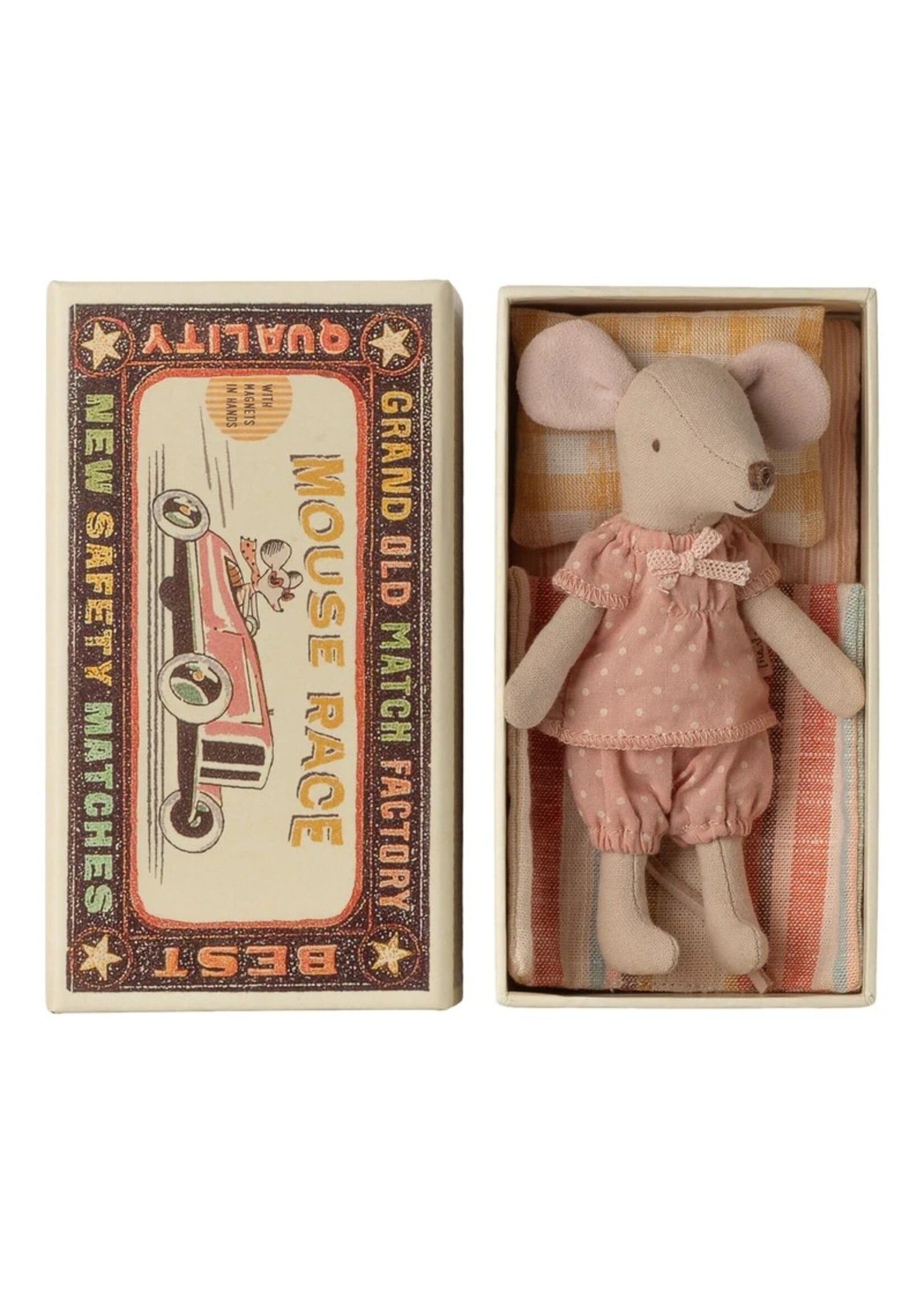 Maileg Maileg, Big Sister Mouse in Matchbox || Pink Polka Dot