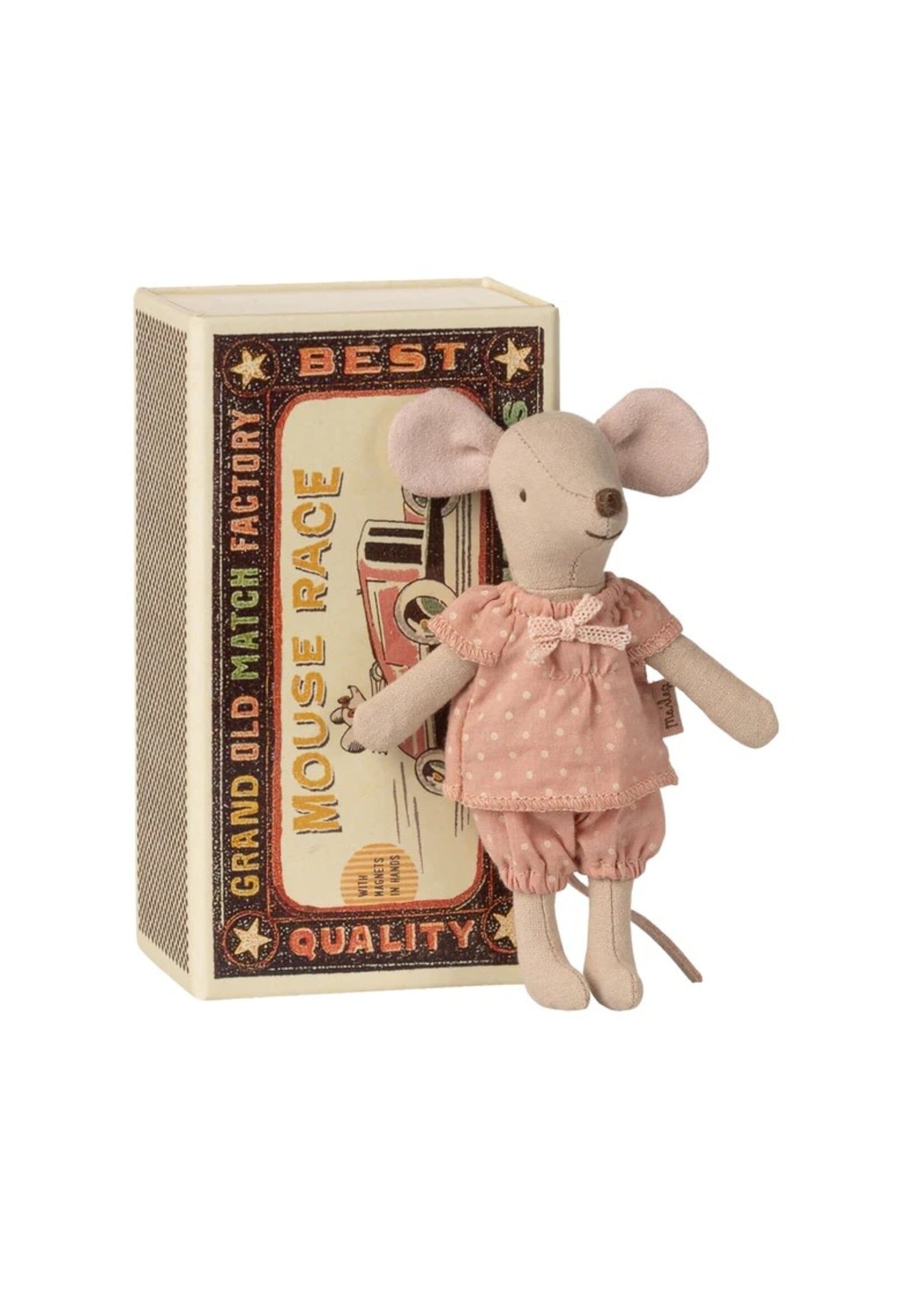 Maileg Maileg, Big Sister Mouse in Matchbox || Pink Polka Dot