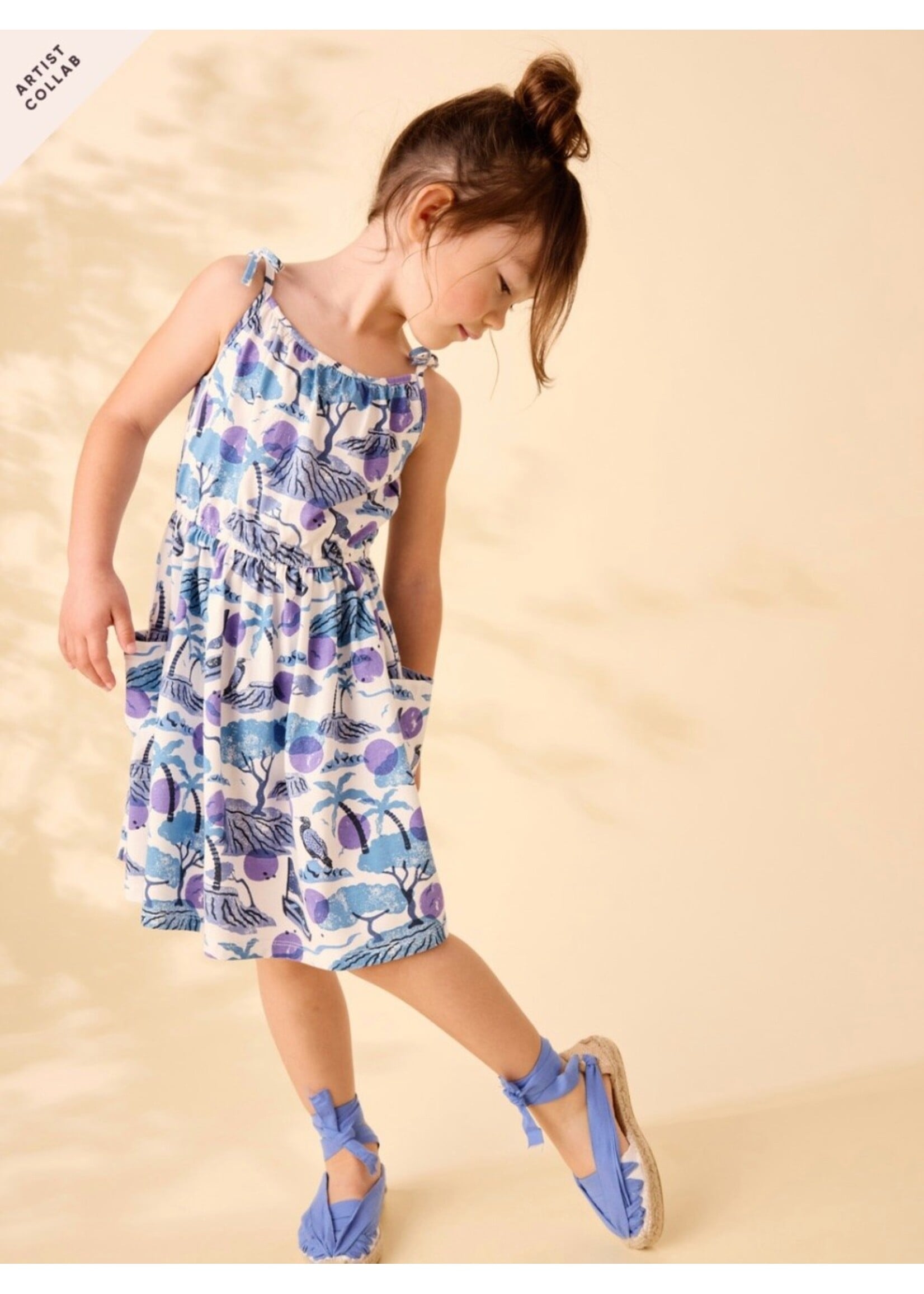 Tea Collection Tea Collection,  Tie Shoulder Twirl Dress || Costa Brava