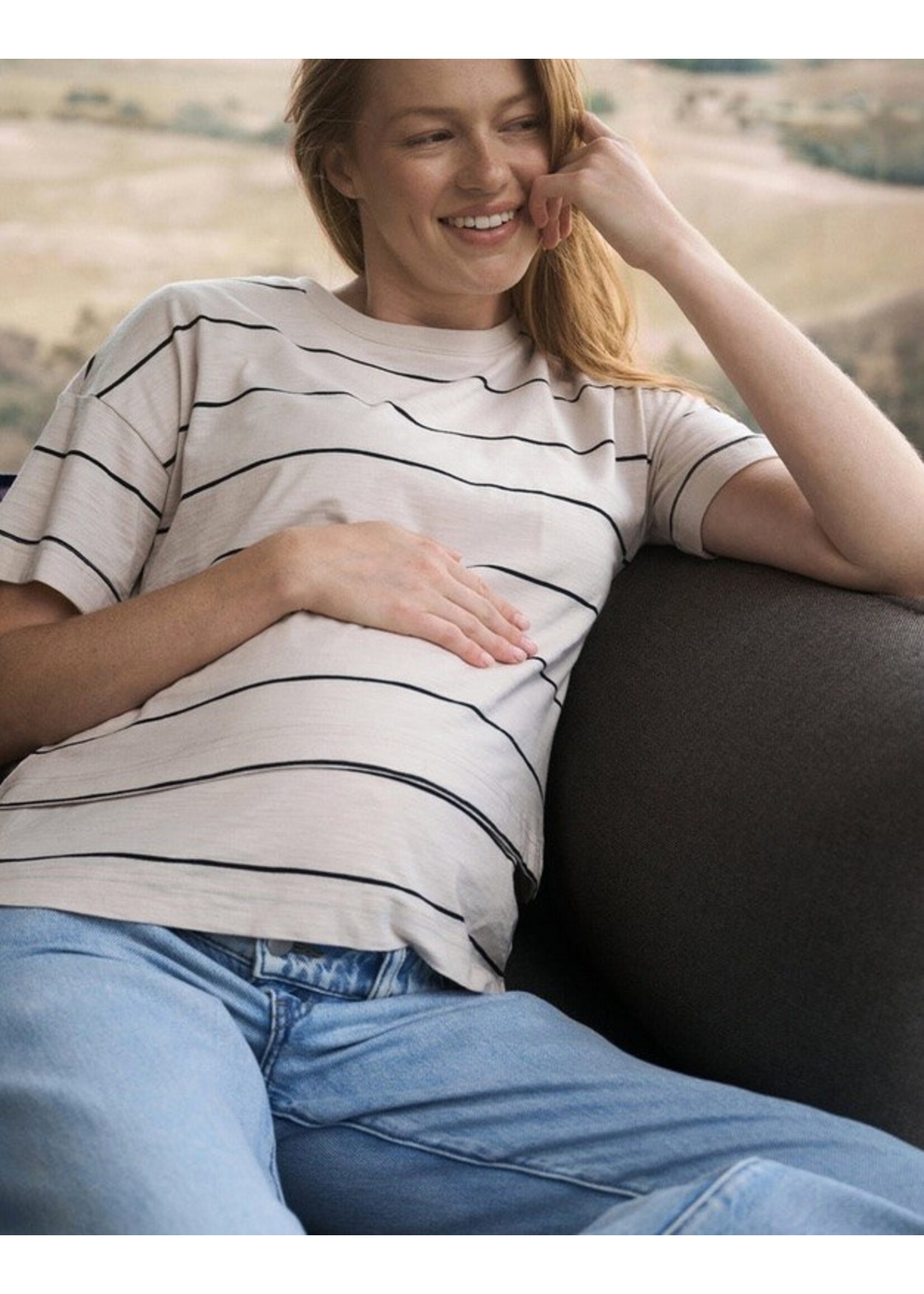 Ripe Maternity Ripe Maternity, Claudette Nursing Tee || Ecru / Black