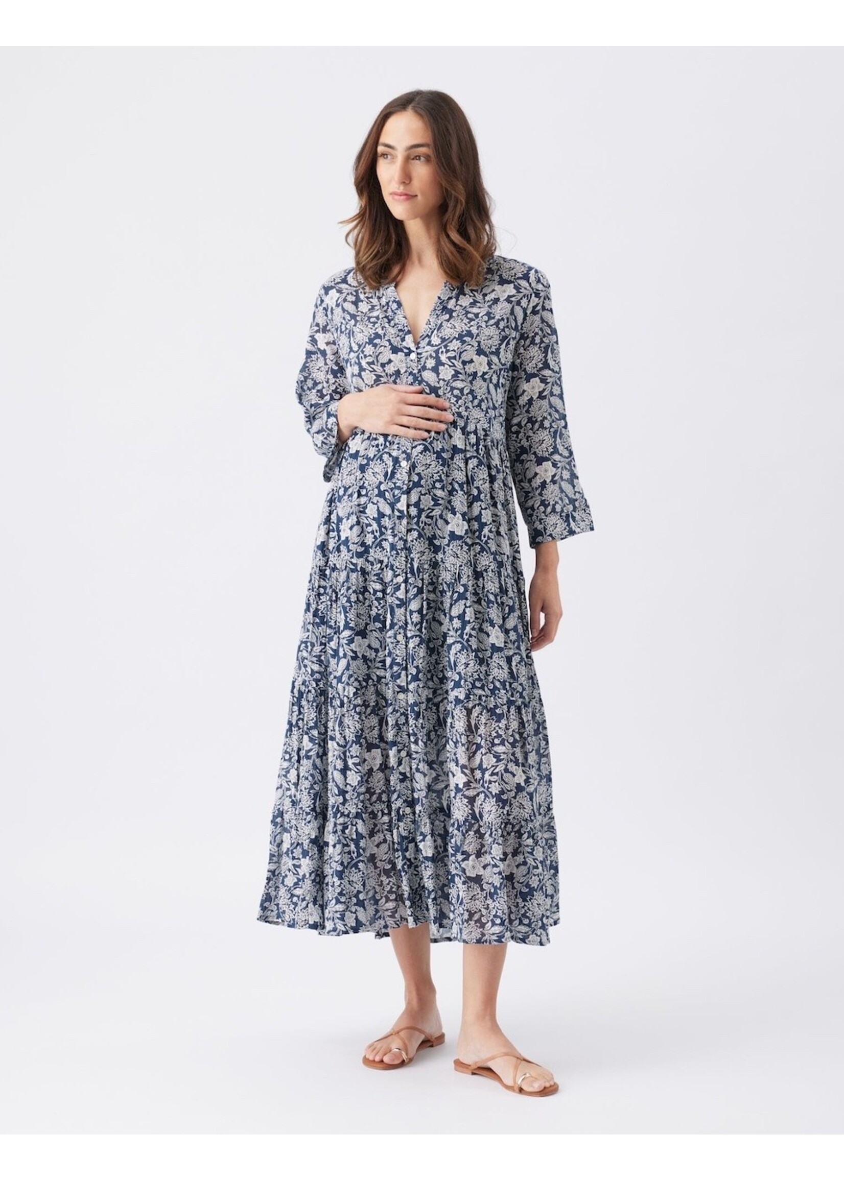 Ripe Maternity Ripe Maternity, Ezra Tiered Dress || Ink / White