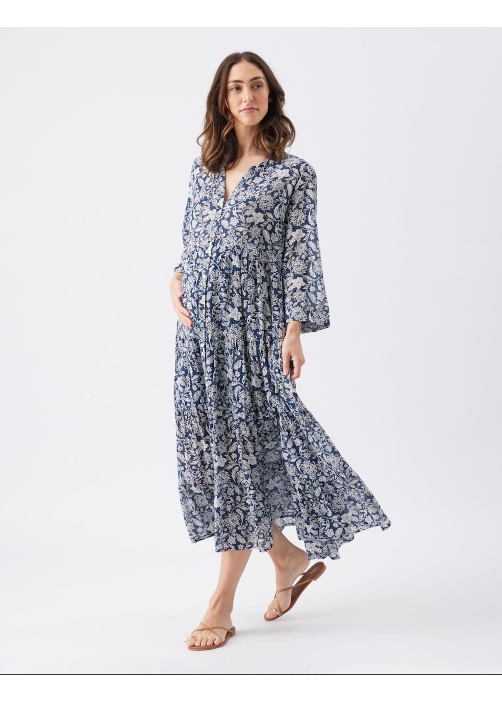 Ripe Maternity Ripe Maternity, Ezra Tiered Dress || Ink / White
