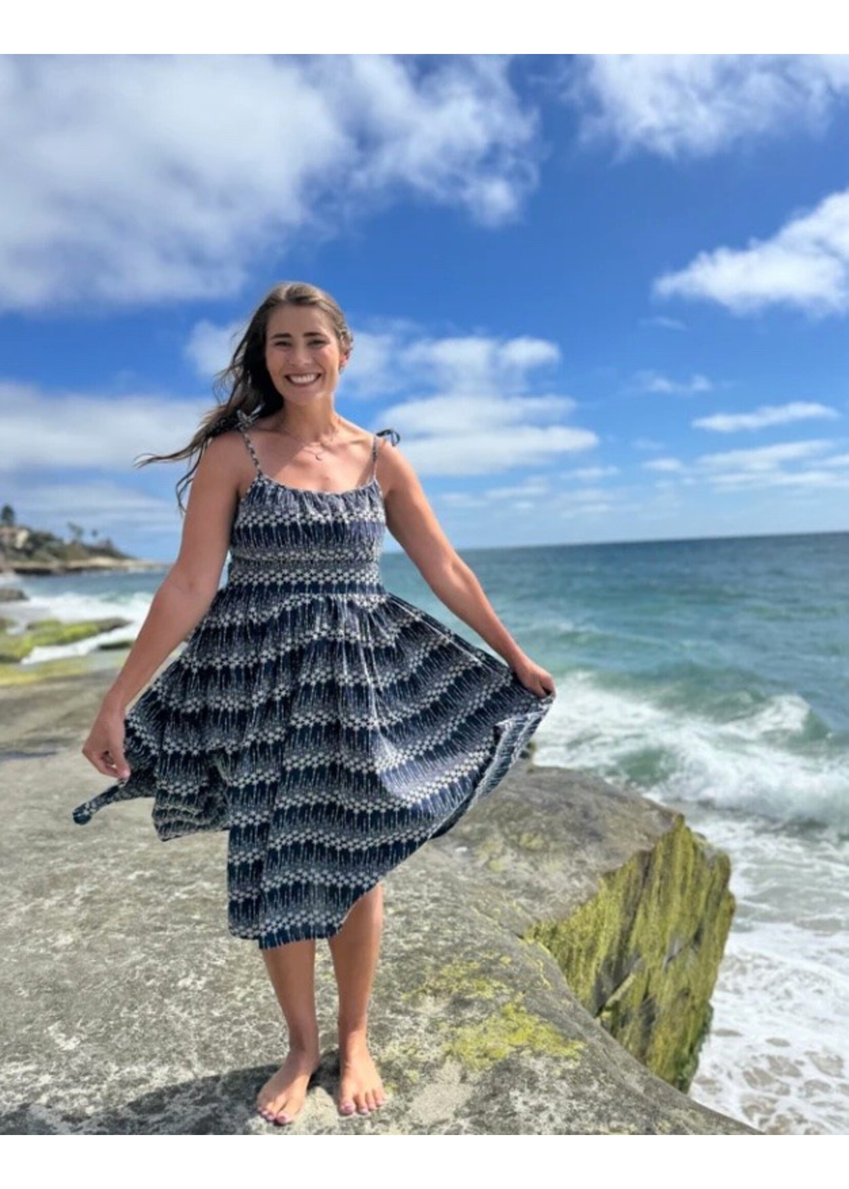 Vignette Vignette, Women's Evelyn Dress || Navy Embroidery