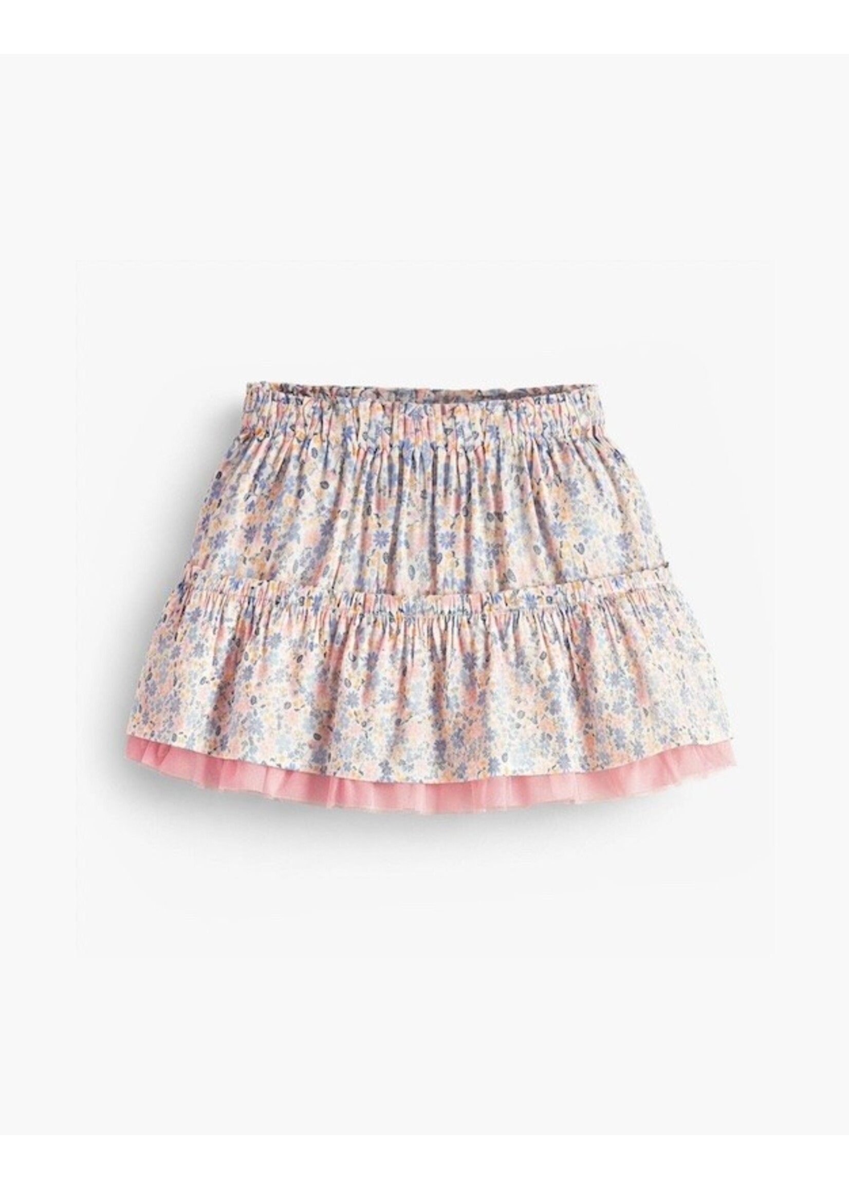 Souris Mini Souris Mini, Floral Print Skirt || White Multi