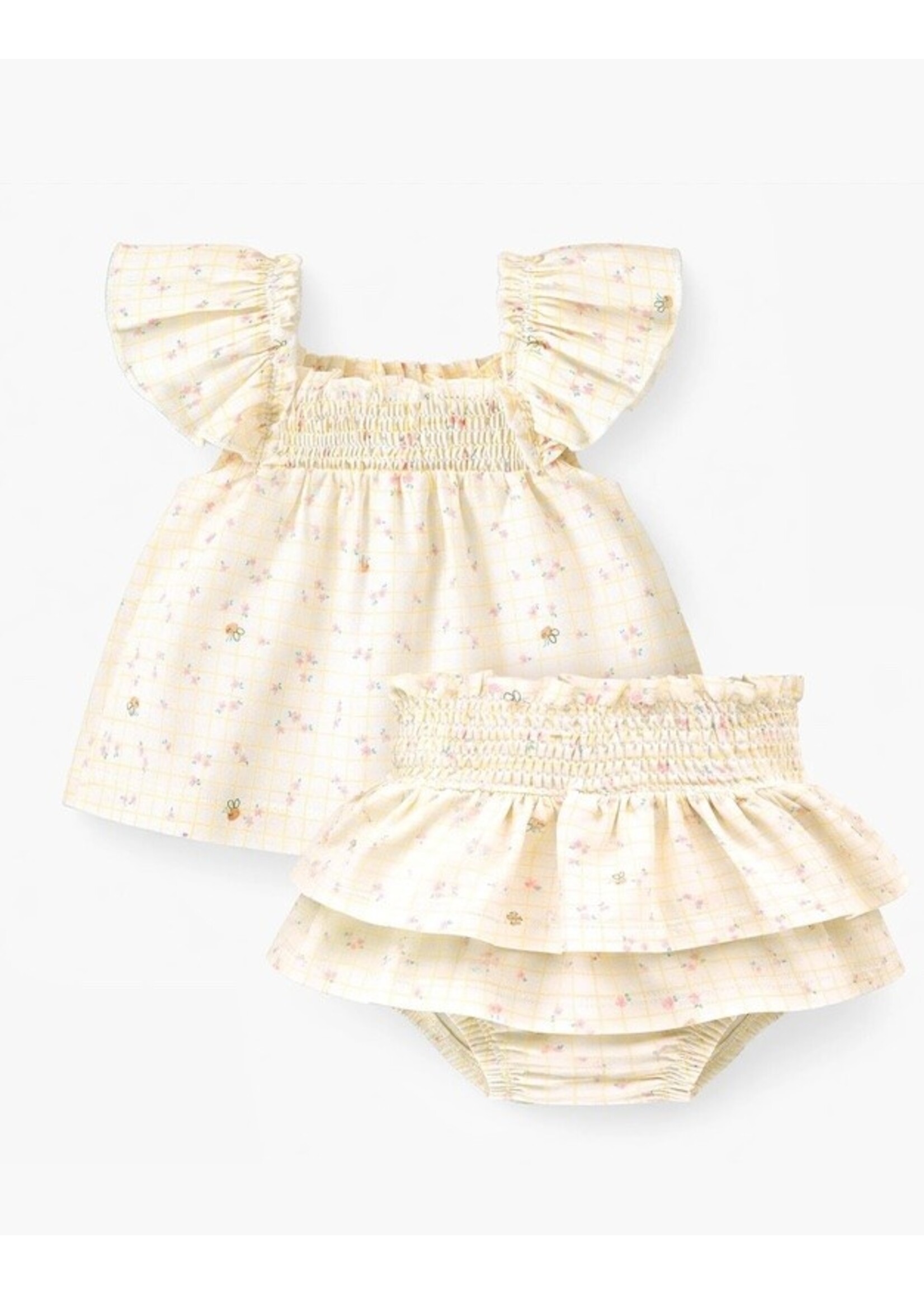 Souris Mini Souris Mini, Check and Floral Print Two-Piece Set || Cream