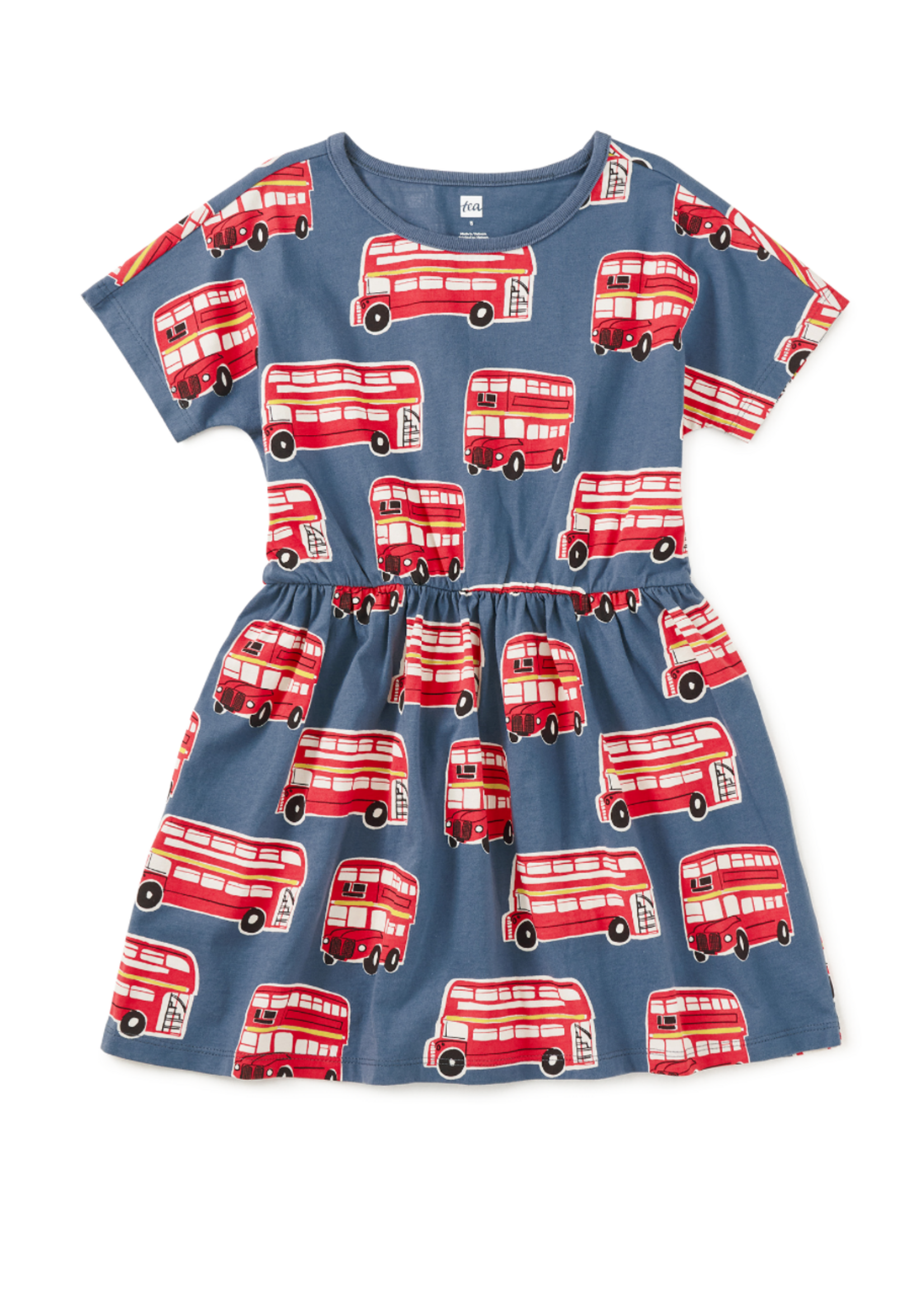 Tea Collection Tea Collection,  Short Sleeve Twirl Dress || Double Decker Bus