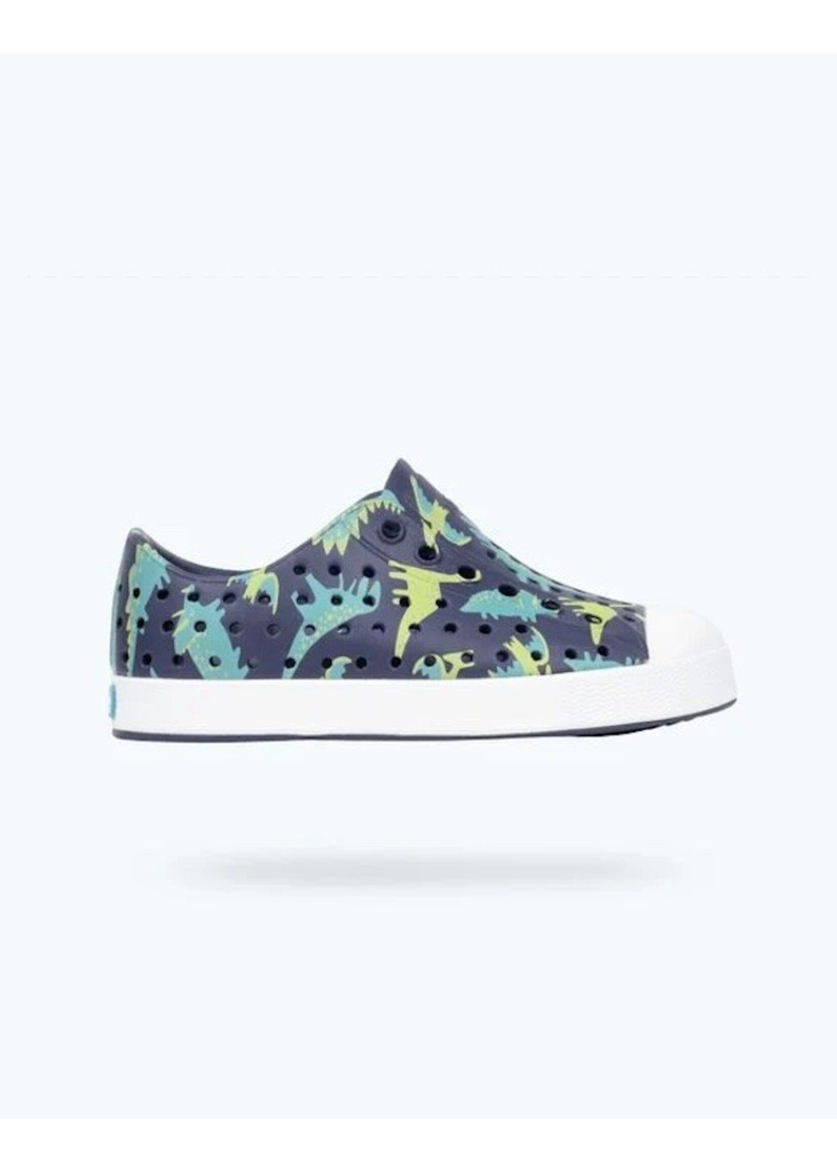 Native Shoes Native Shoes, Jefferson Print Child ||  Regatta Blue/ Shell White/ Trinket Dinosaurs