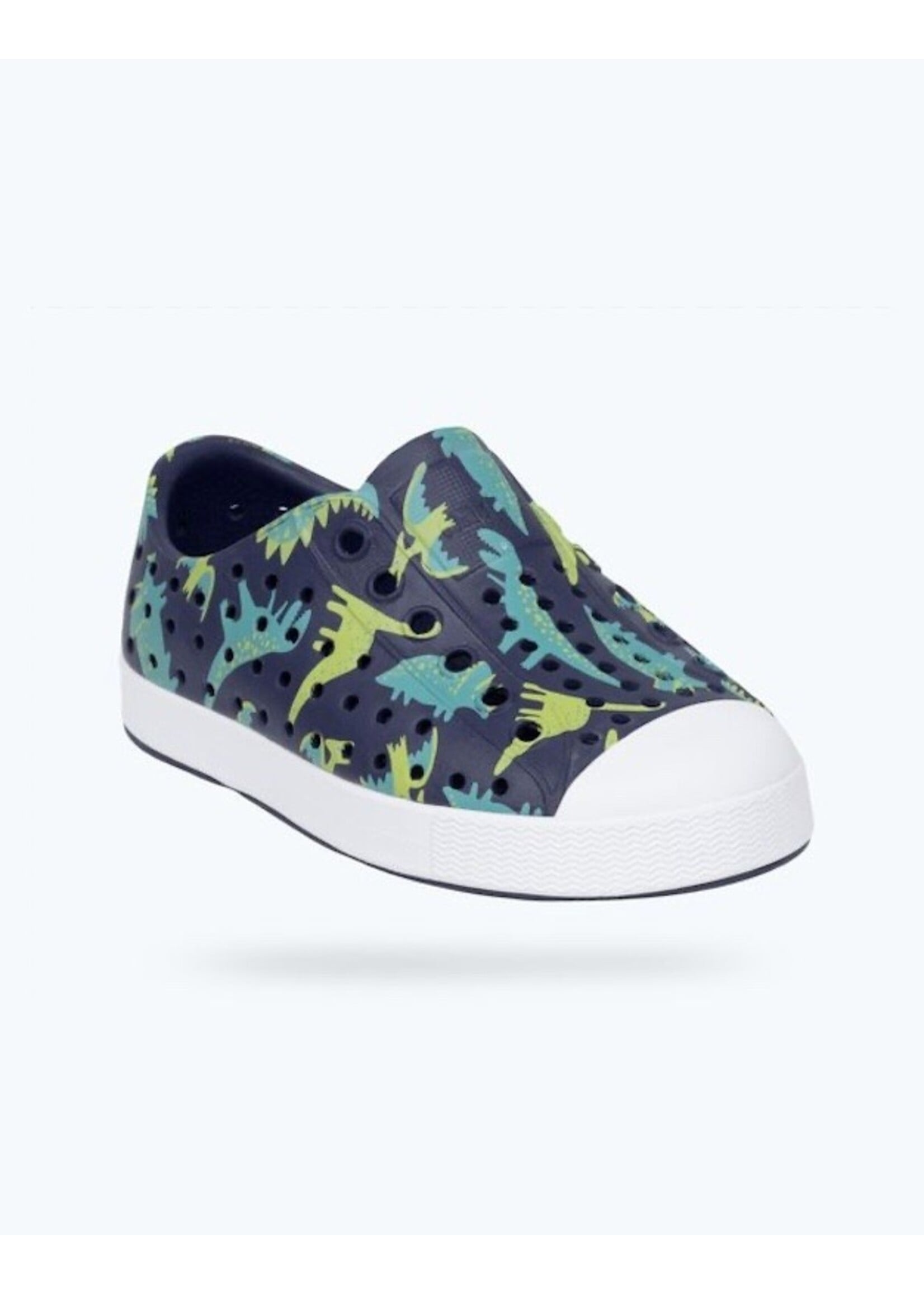 Native Shoes Native Shoes, Jefferson Print Child ||  Regatta Blue/ Shell White/ Trinket Dinosaurs