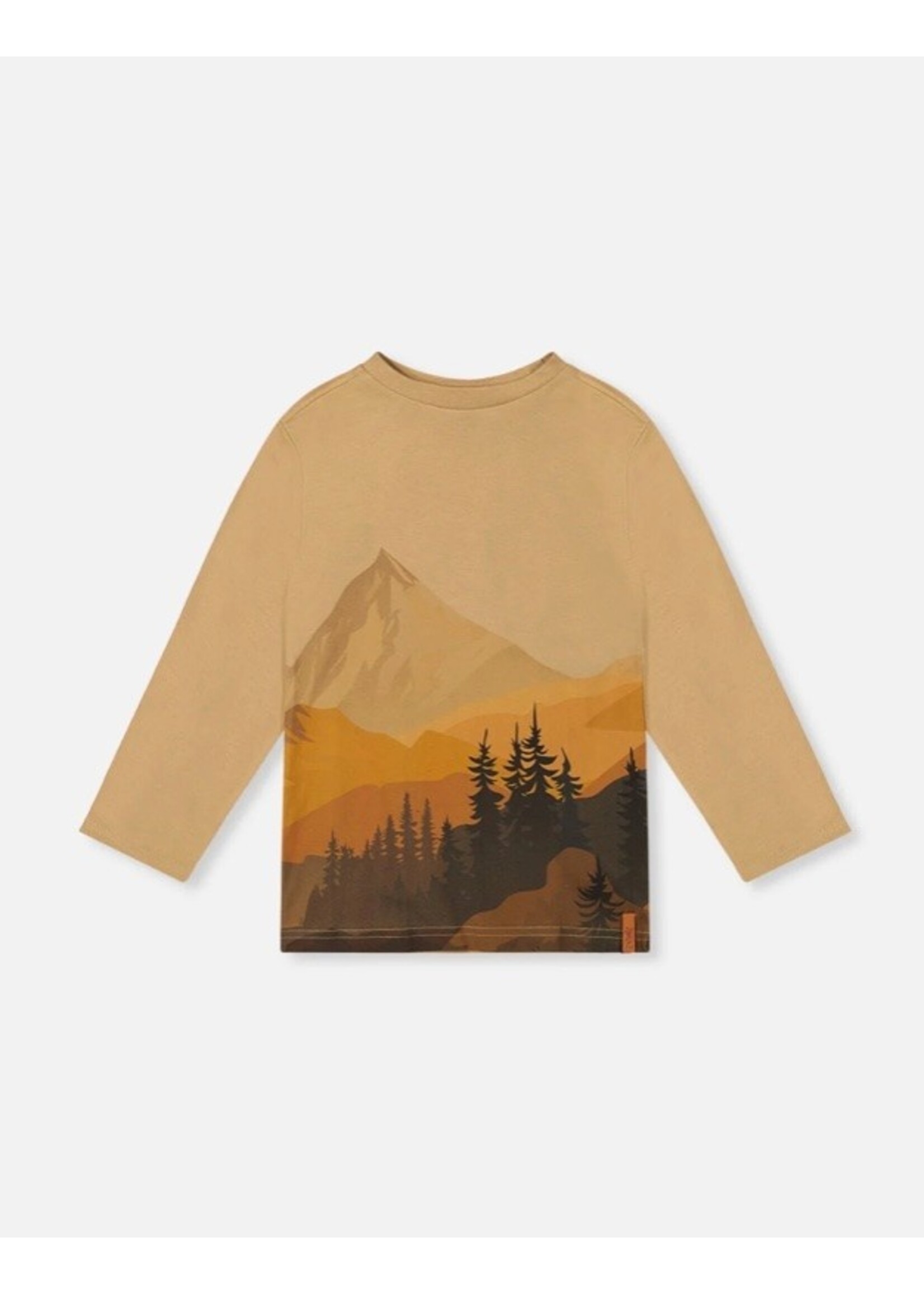Deux Par Deux Deux Par Deux, Mountain Print Long Sleeve Organic Cotton T-Shirt || Beige